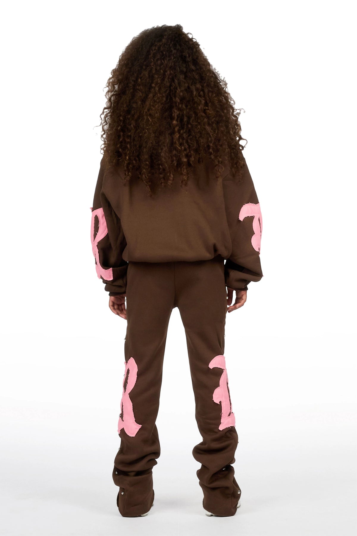 Girls Shironda Brown/Pink Zip Up Hoodie Stacked Track Set