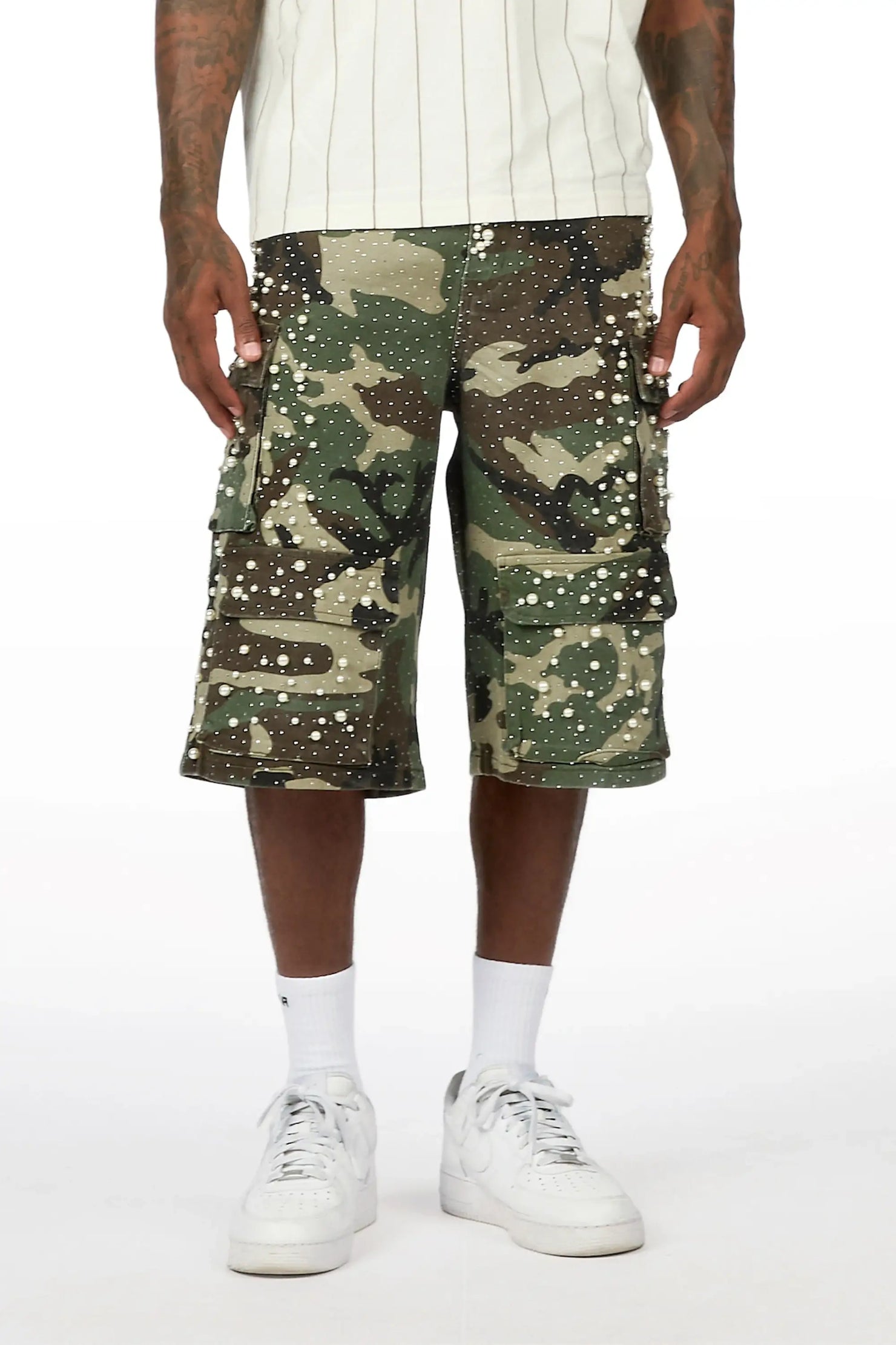 Semental Faded Camo Rhinestone Jort