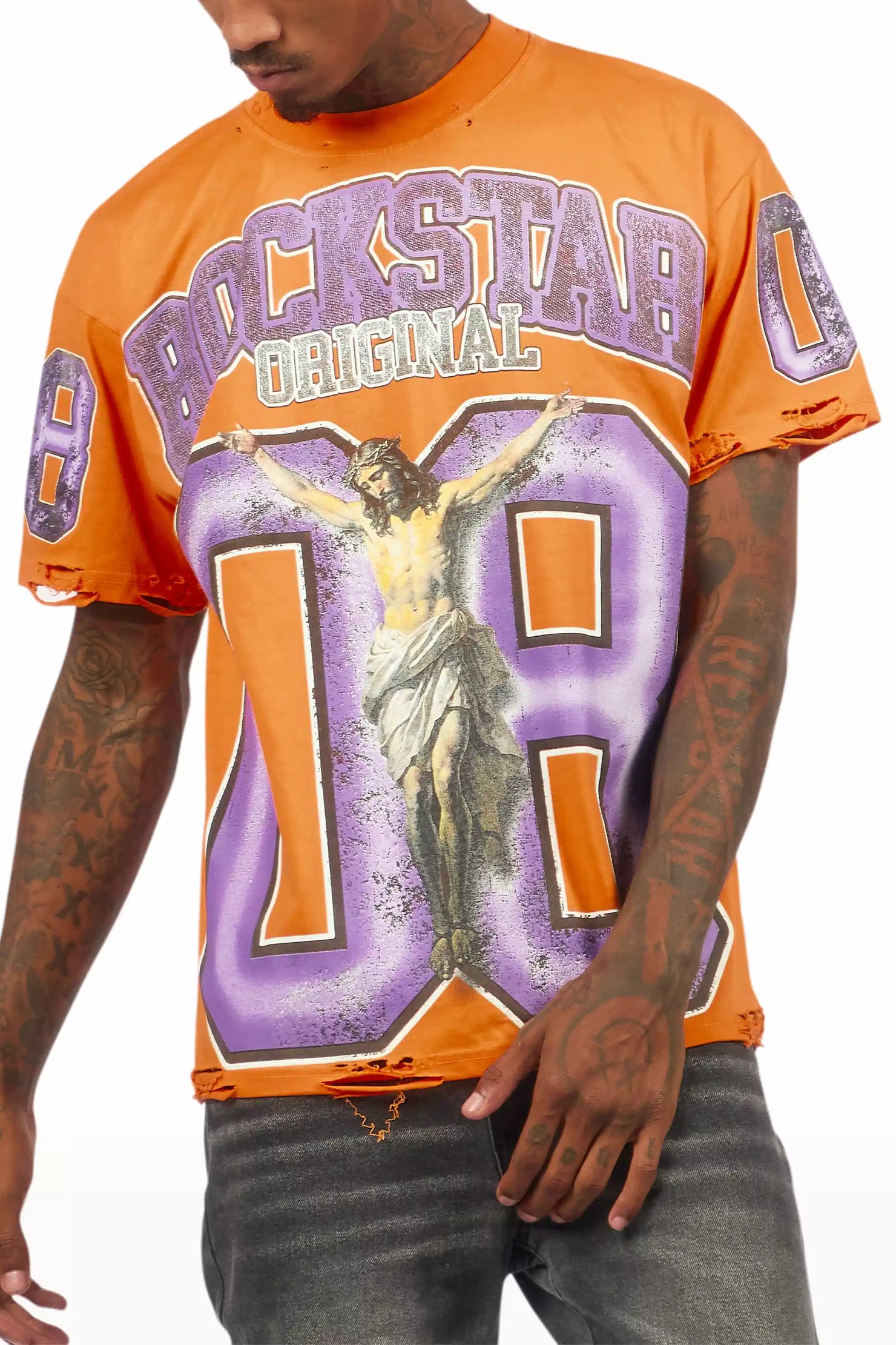 Fields Orange Oversized Graphic T-Shirt