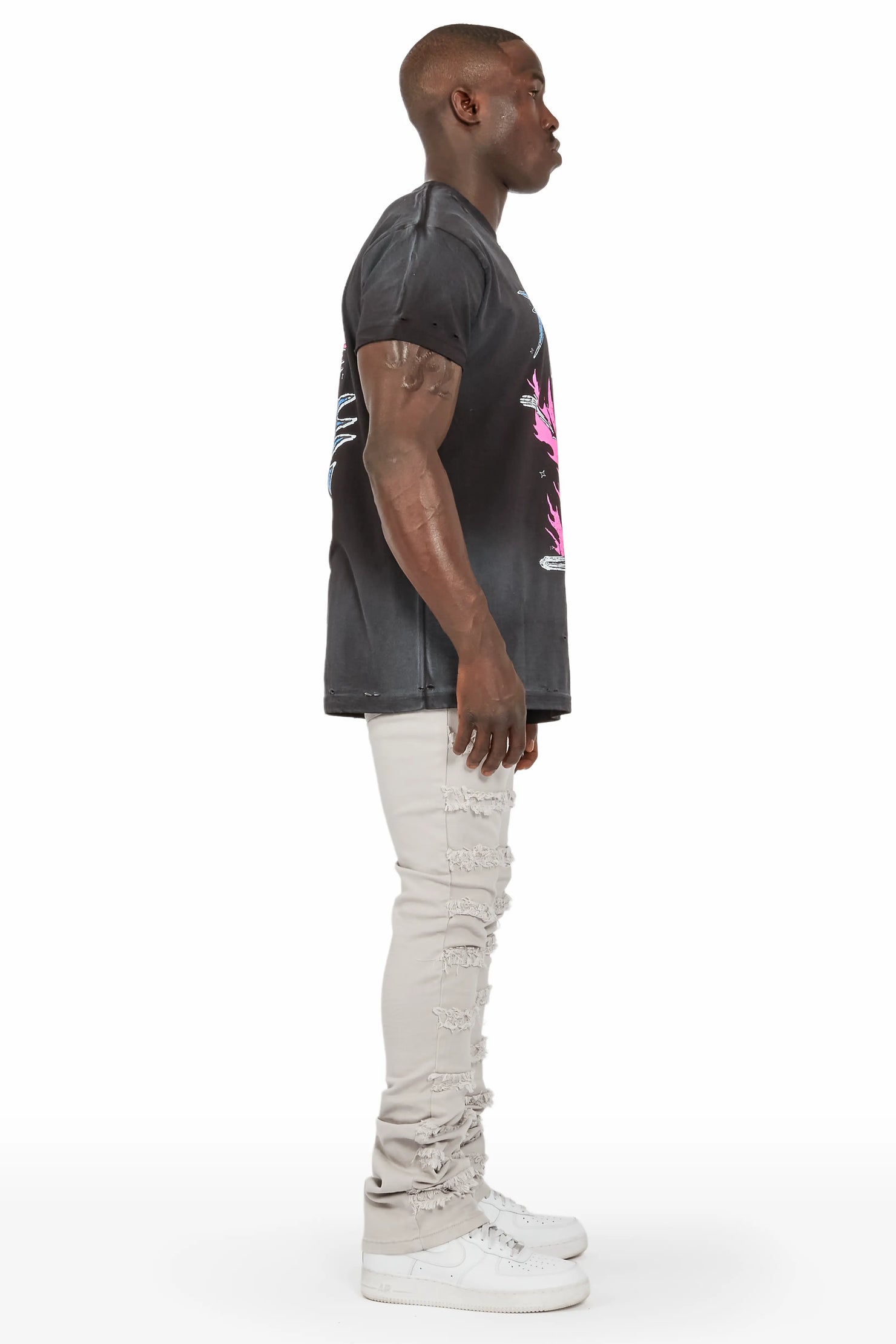 Niklaus Light Grey Stacked FLare Jean