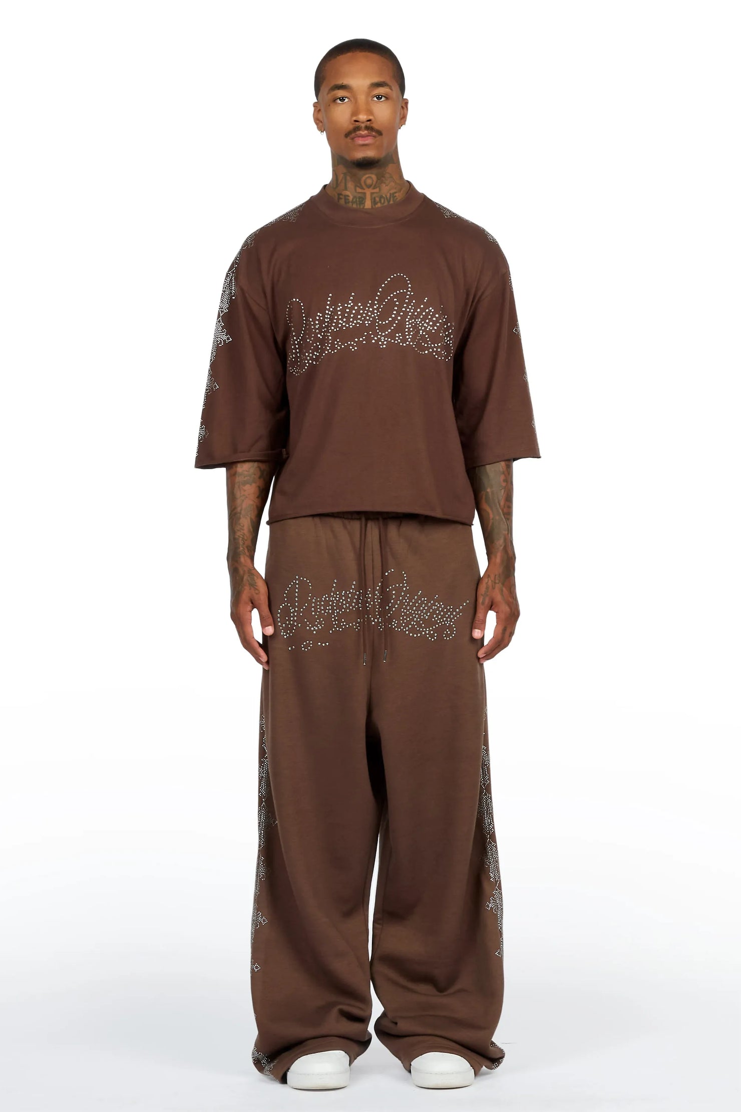 Ferrera Brown Rhinestone T-Shirt/Baggy Track Set
