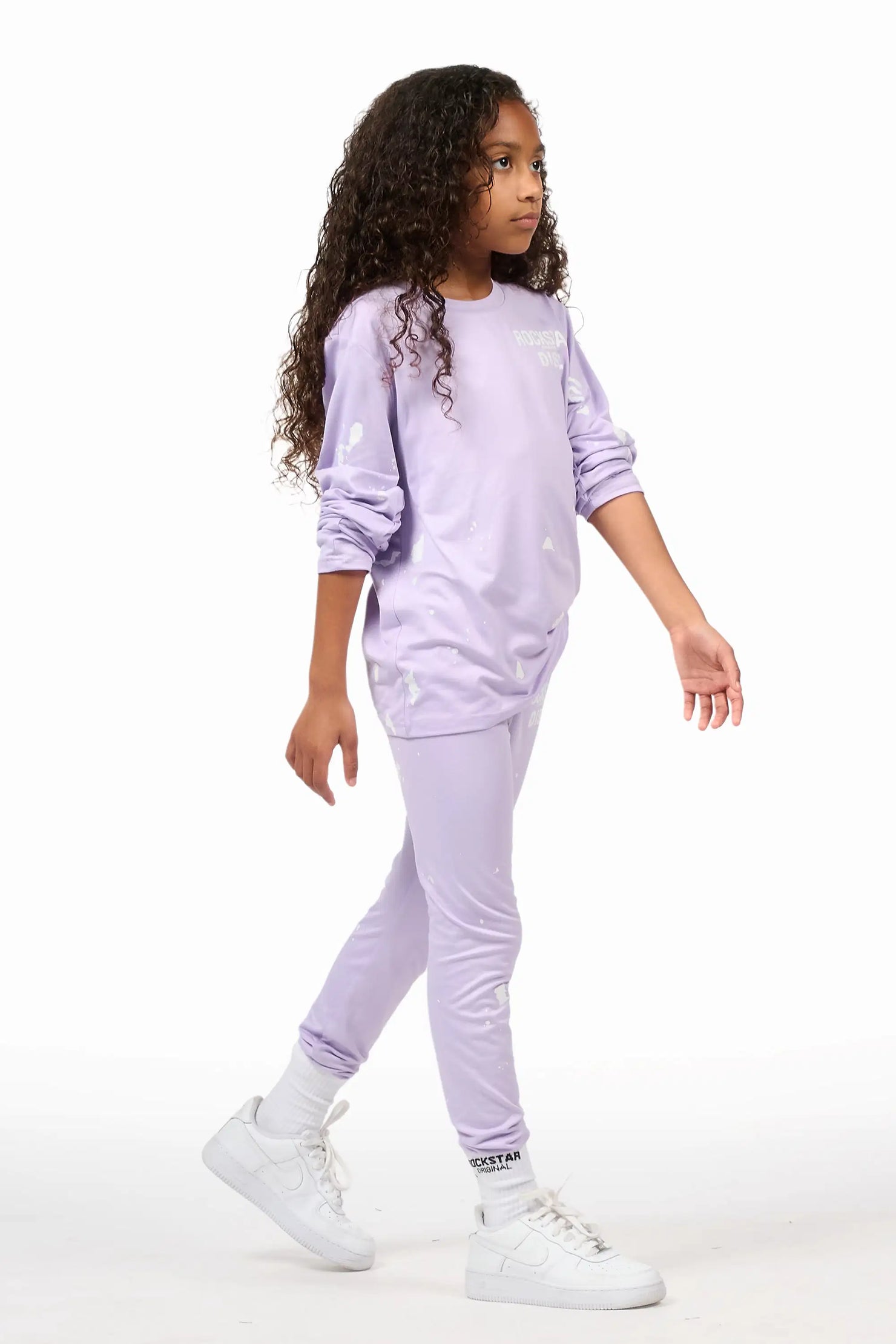 Girls Living For It Lavender Long Sleeve Lounge Set