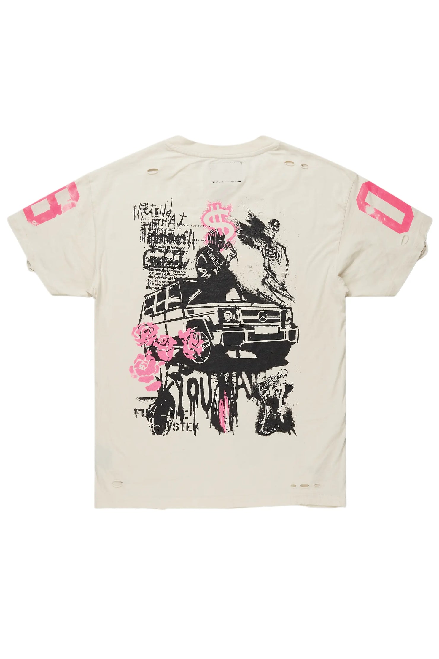 Grill Beige/Pink Graphic Oversized T-Shirt