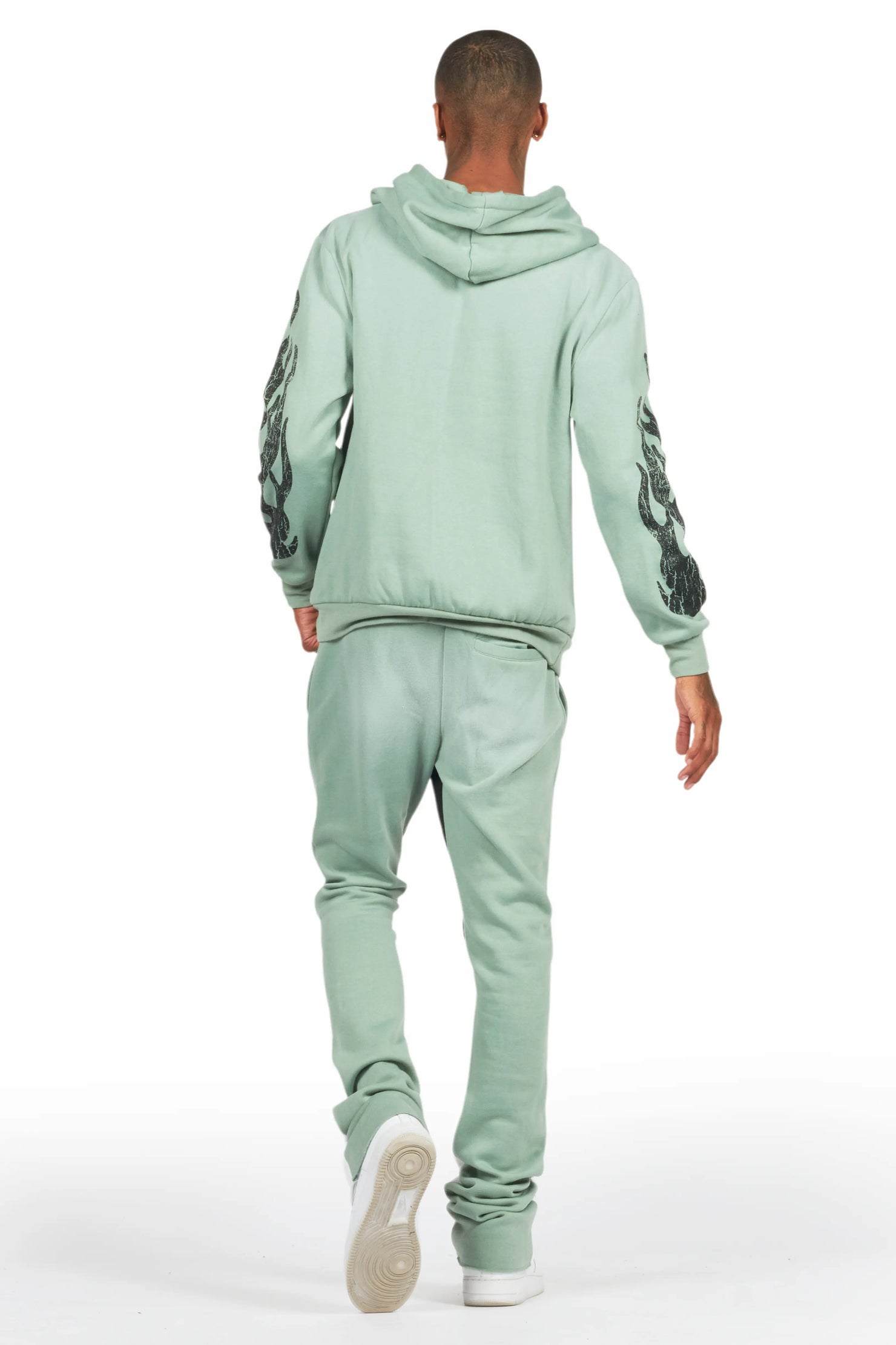 Amos Sage Stacked Flare Hoodie Track Set
