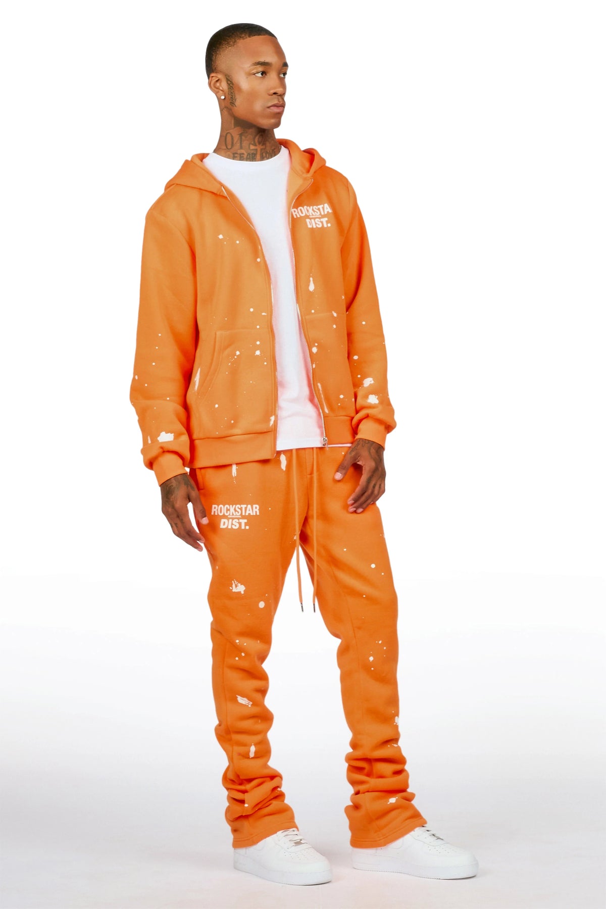 Zip Up Orange Raffer Hoodie/Stacked Track Set