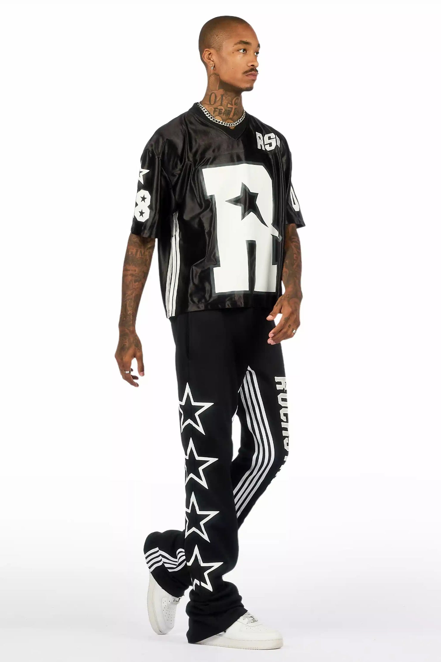 RSO 8 Black T-Shirt/Baggy Stacked Track Set