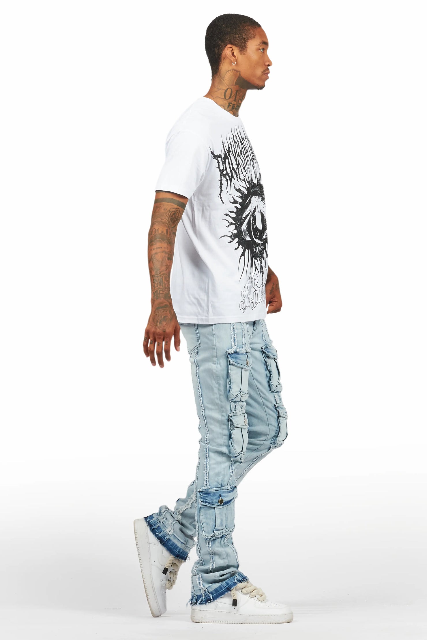 Frey Light Blue Stacked Flare Jean