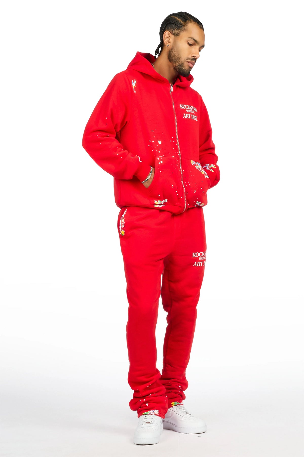 Art Dist Red Zip Up Hoodie/Stacked Track Set