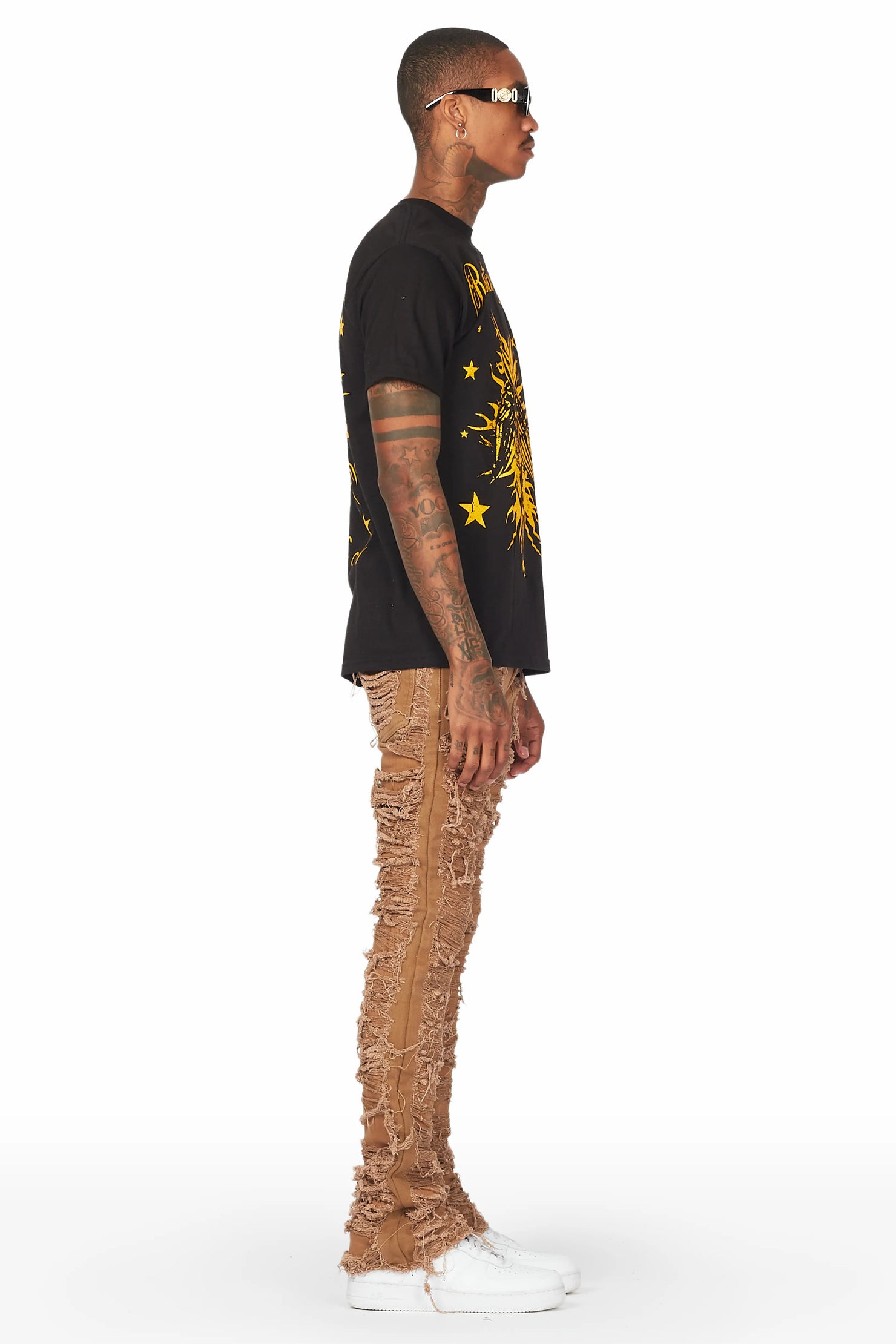 Conrad Beige Stacked Flare Jean