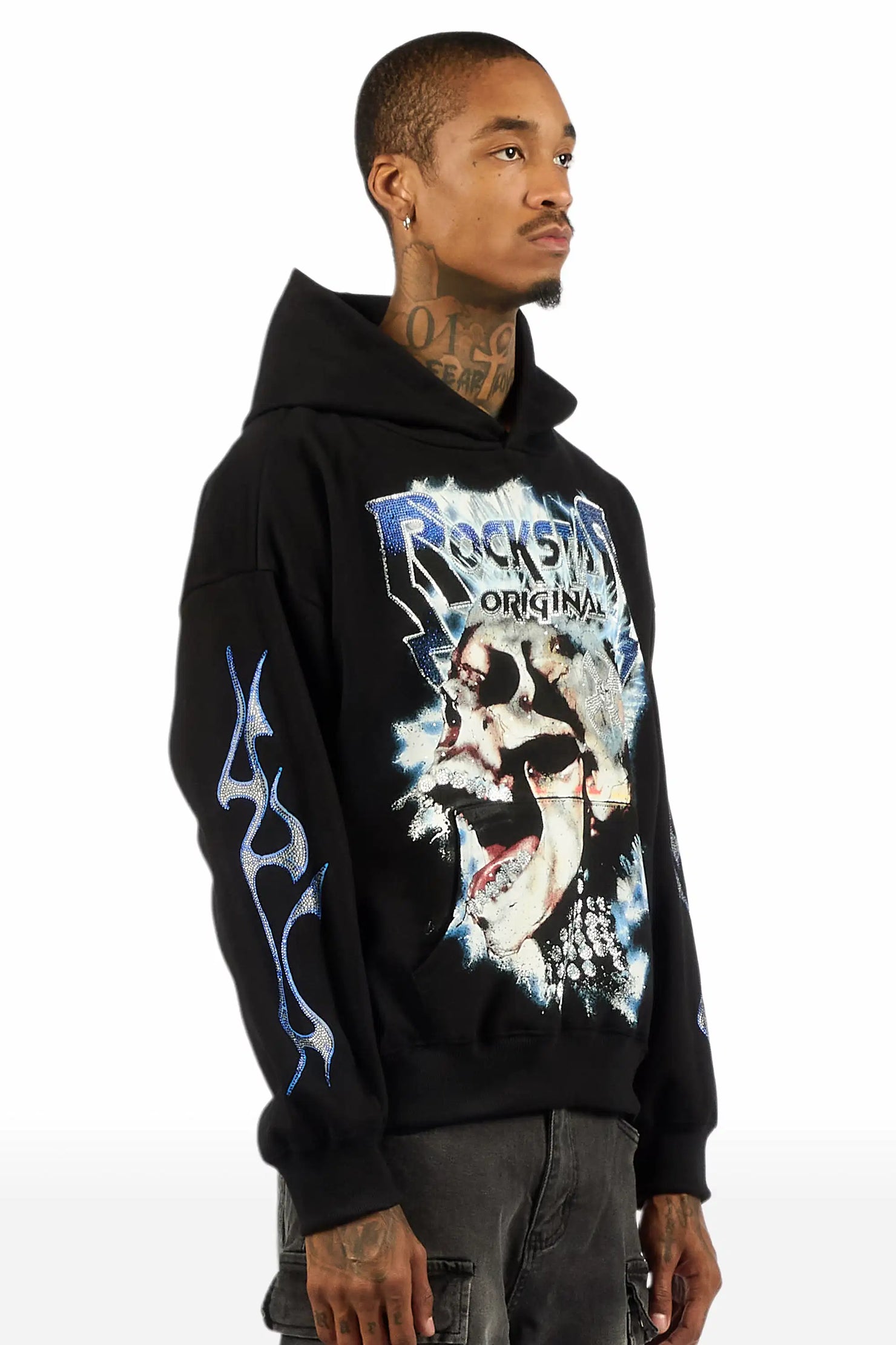 Outerworld Black Rhinestone Oversized Hoodie