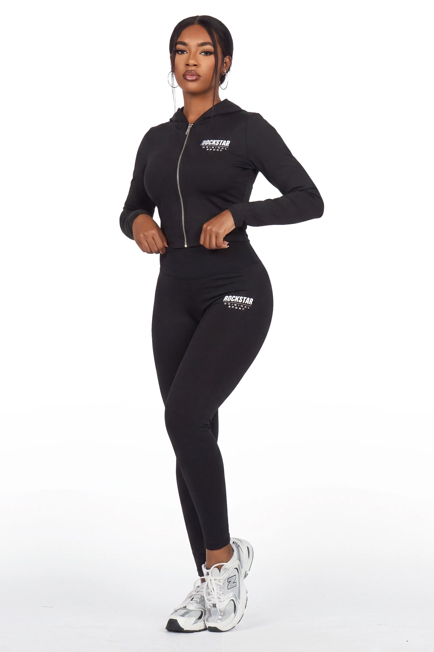 Sabitha Black Zip Up Hoodie Legging Active Set