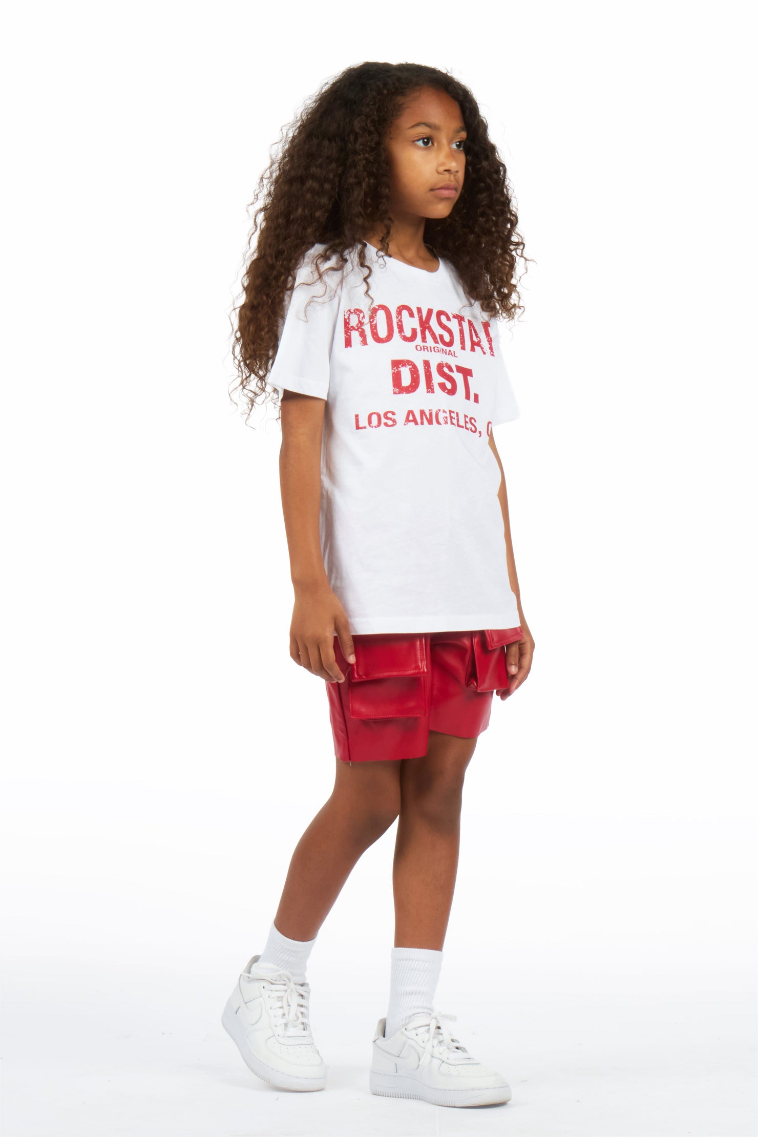 Girls Jakha Red T-Shirt Faux Leather Short Set