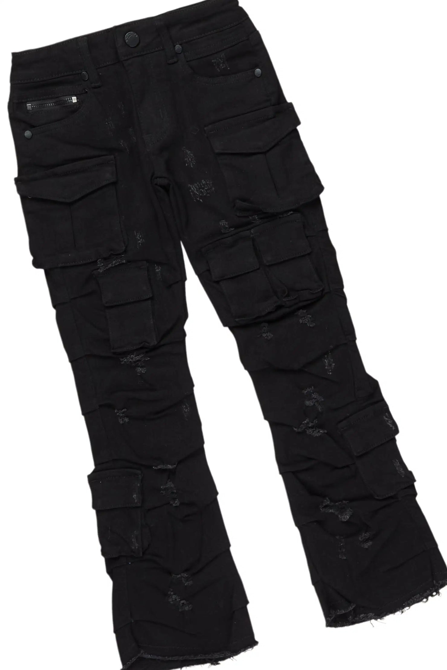 Girls Yulianna Grey/Black T-Shirt Stacked Jean Set