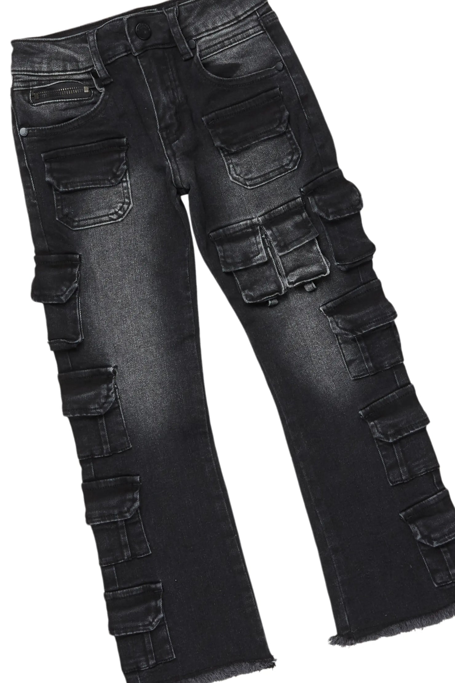 Boys Boaz Heather Grey/Black Hoodie/Stacked Flare Jean Set