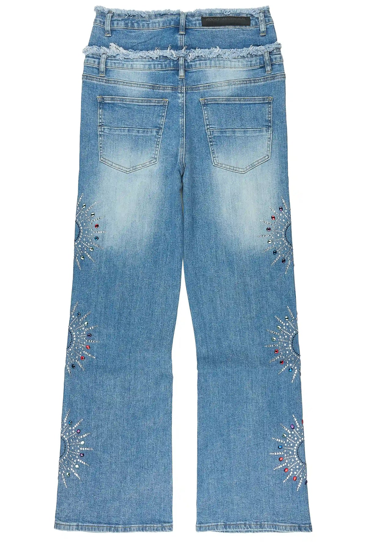 Silo Blue Rhinestone Double Waisted Baggy Fit Jean