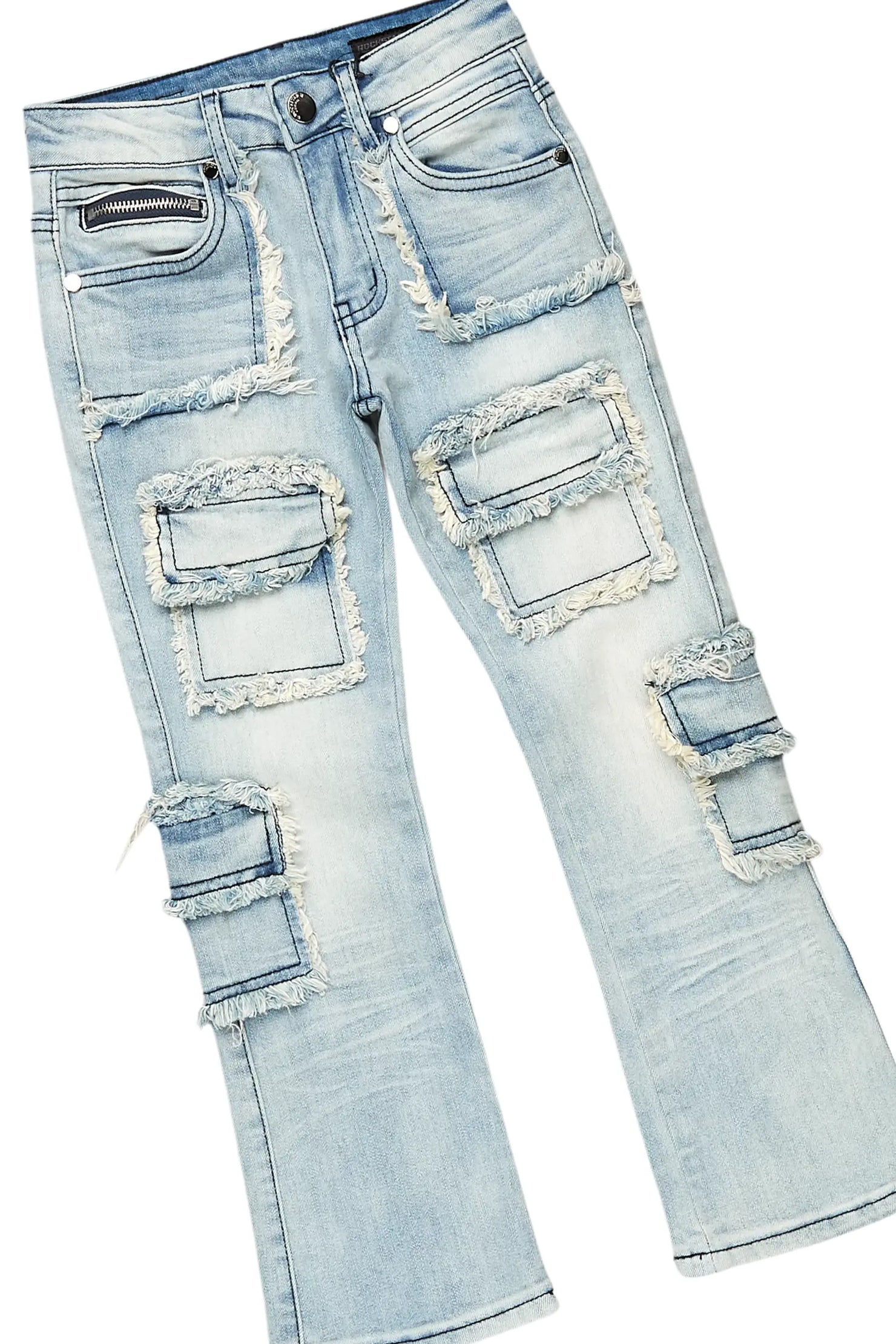 Girls Nahomy Grey T-Shirt/Stacked Flare Jean Set