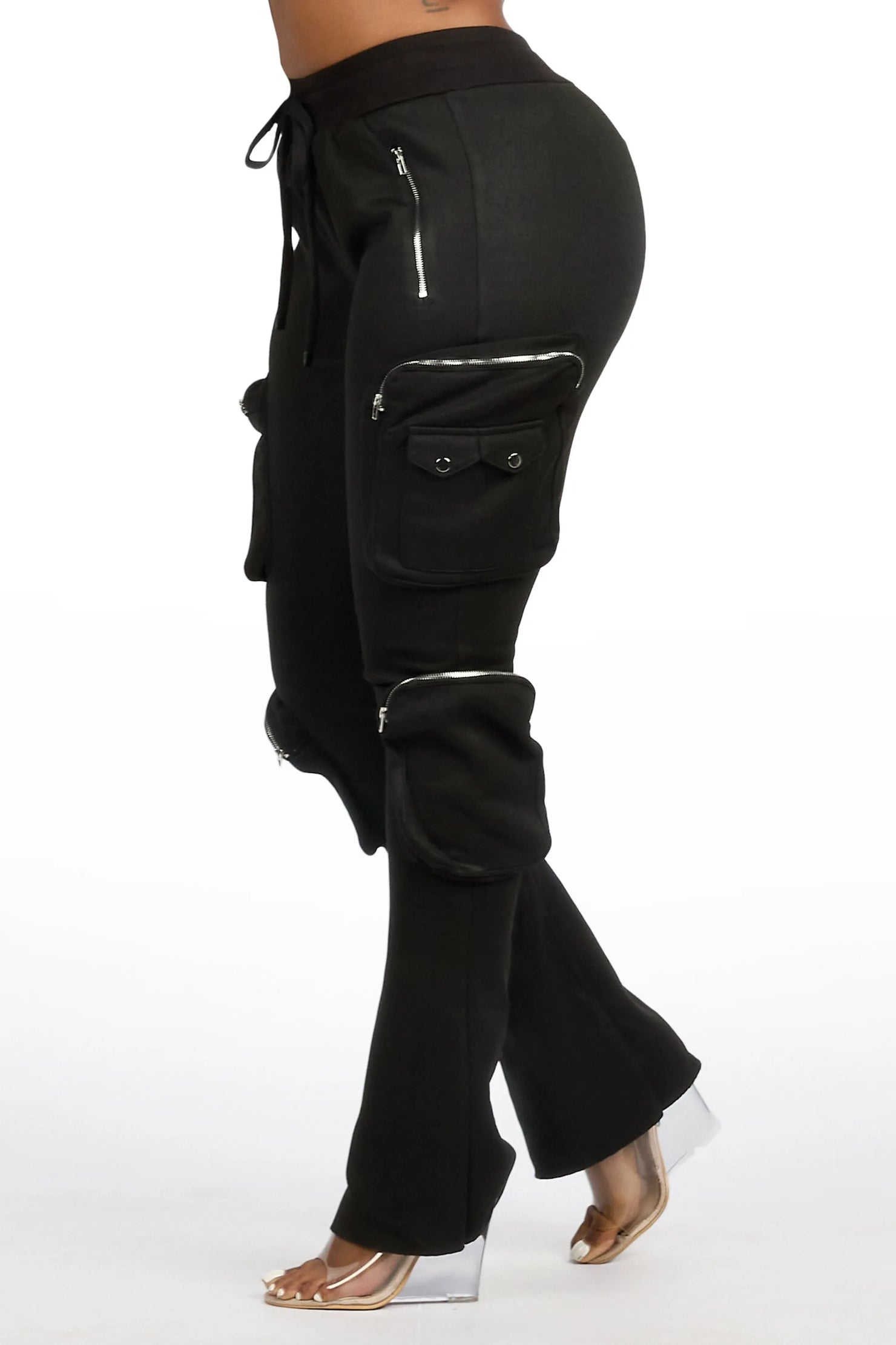 Cheronnie Black Cargo Stacked Track Pant