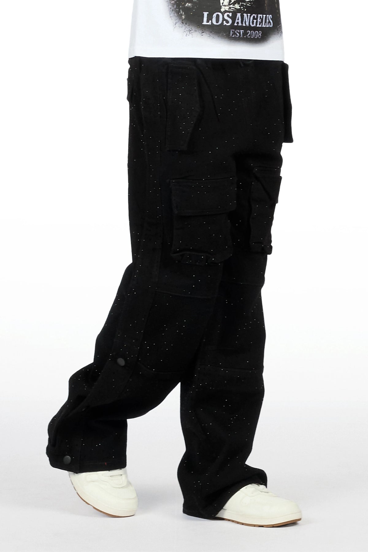 Boys Yuri Rhinestone Black Baggy Fit Jean