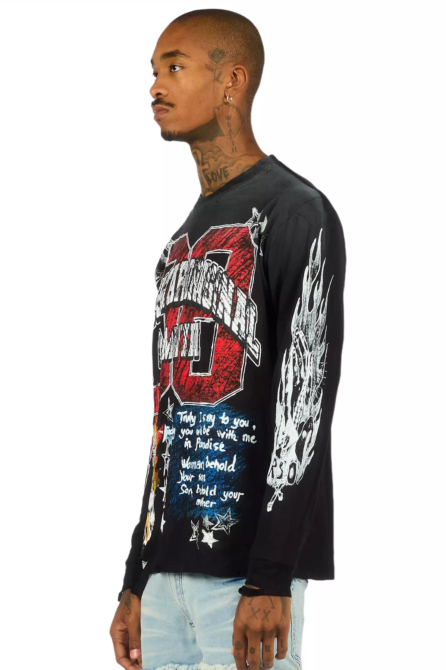 Jesus Crayon Black Long Sleeve Graphic T-Shirt