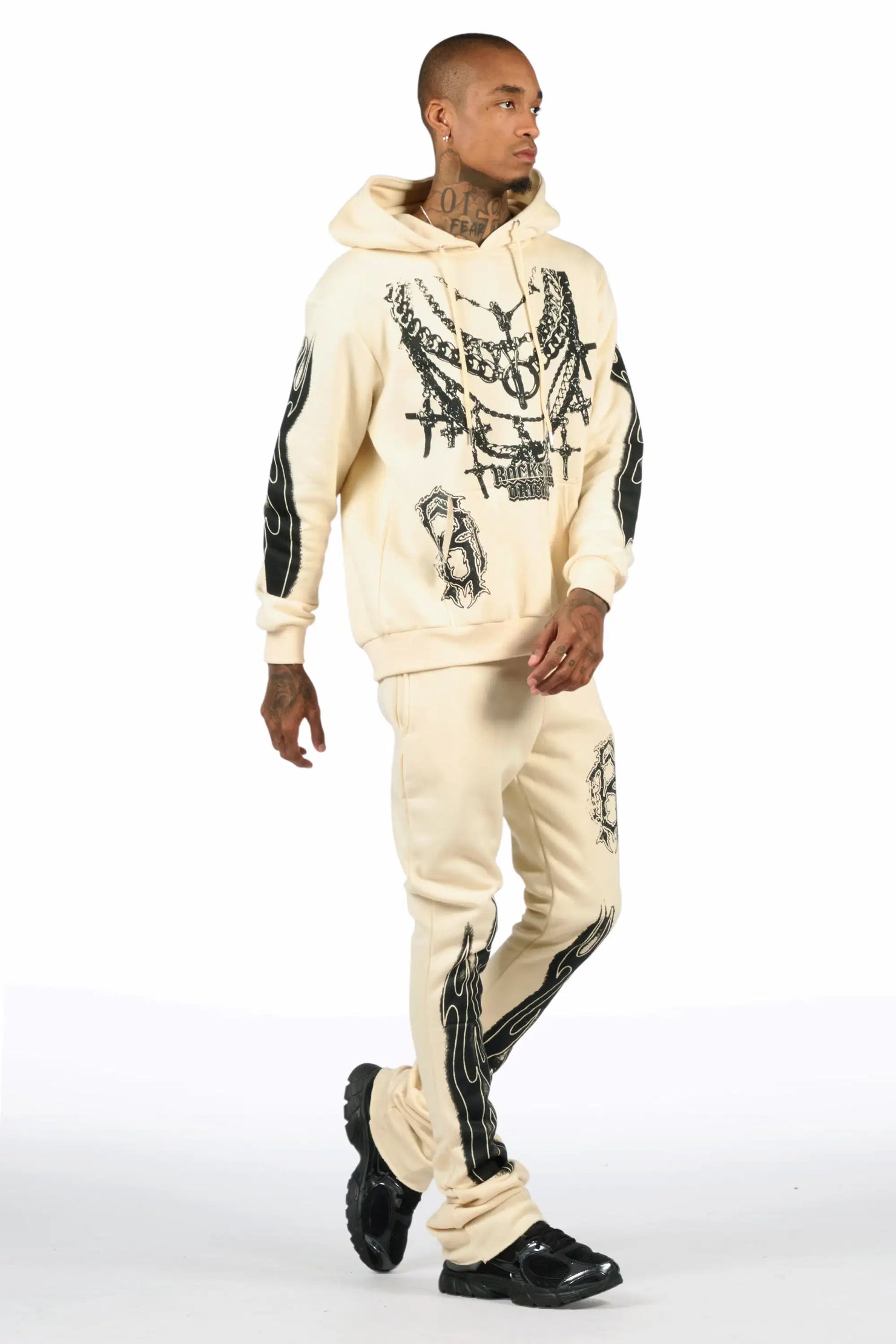 Nyro Beige Hoodie/Stacked Pant Track Set