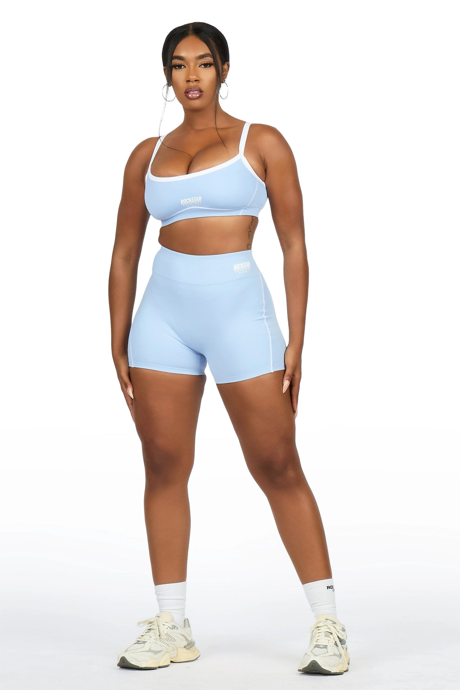 Afshana Light Blue Tank Active Bike Short Set