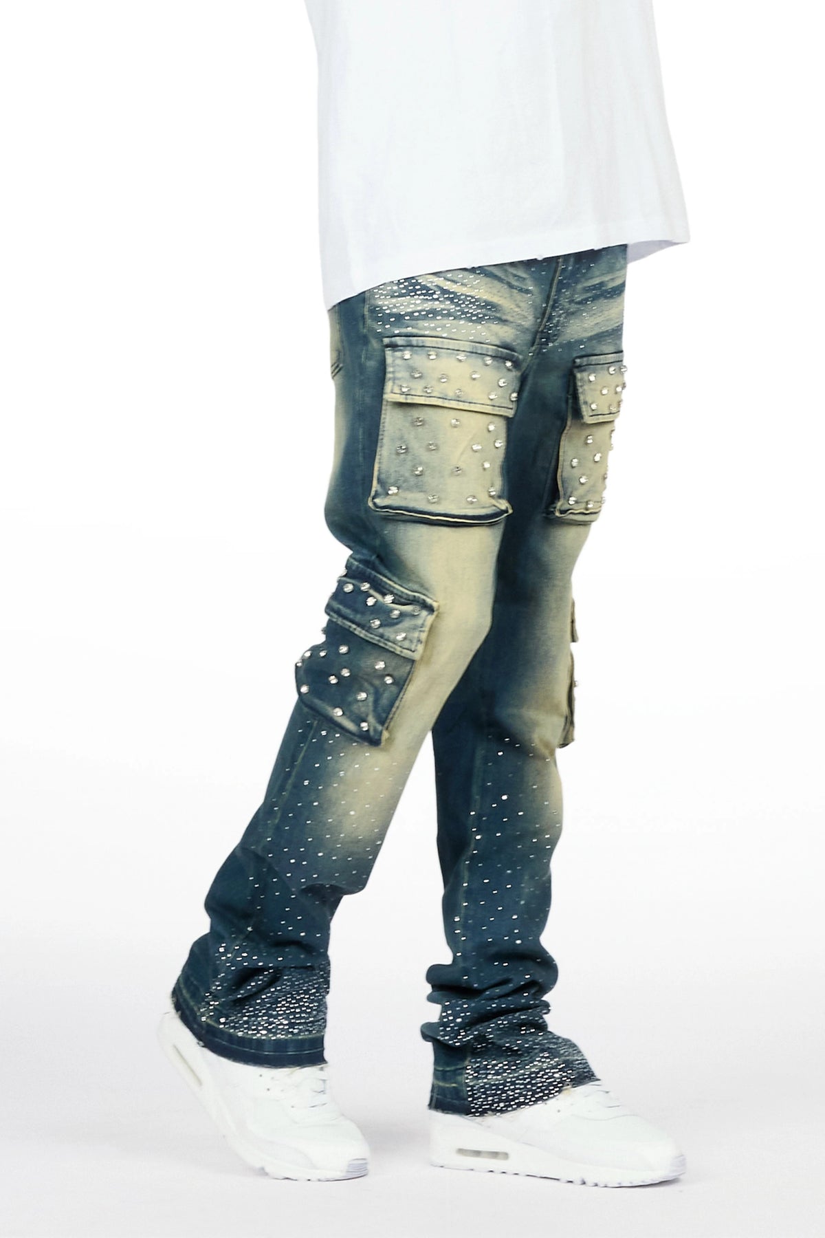 Arman Tint Blue Rhinestone Stacked Fit Jean