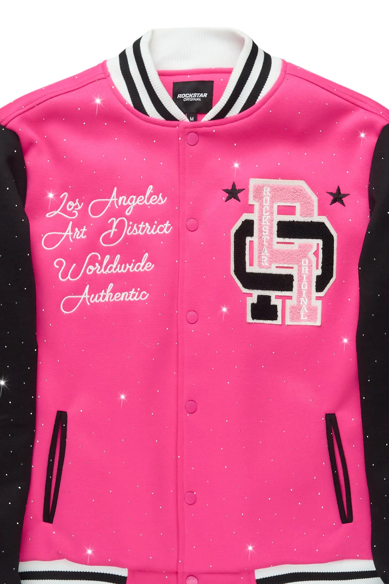 Ranesha Hot Pink/Black Rhinestone Varsity Jacket