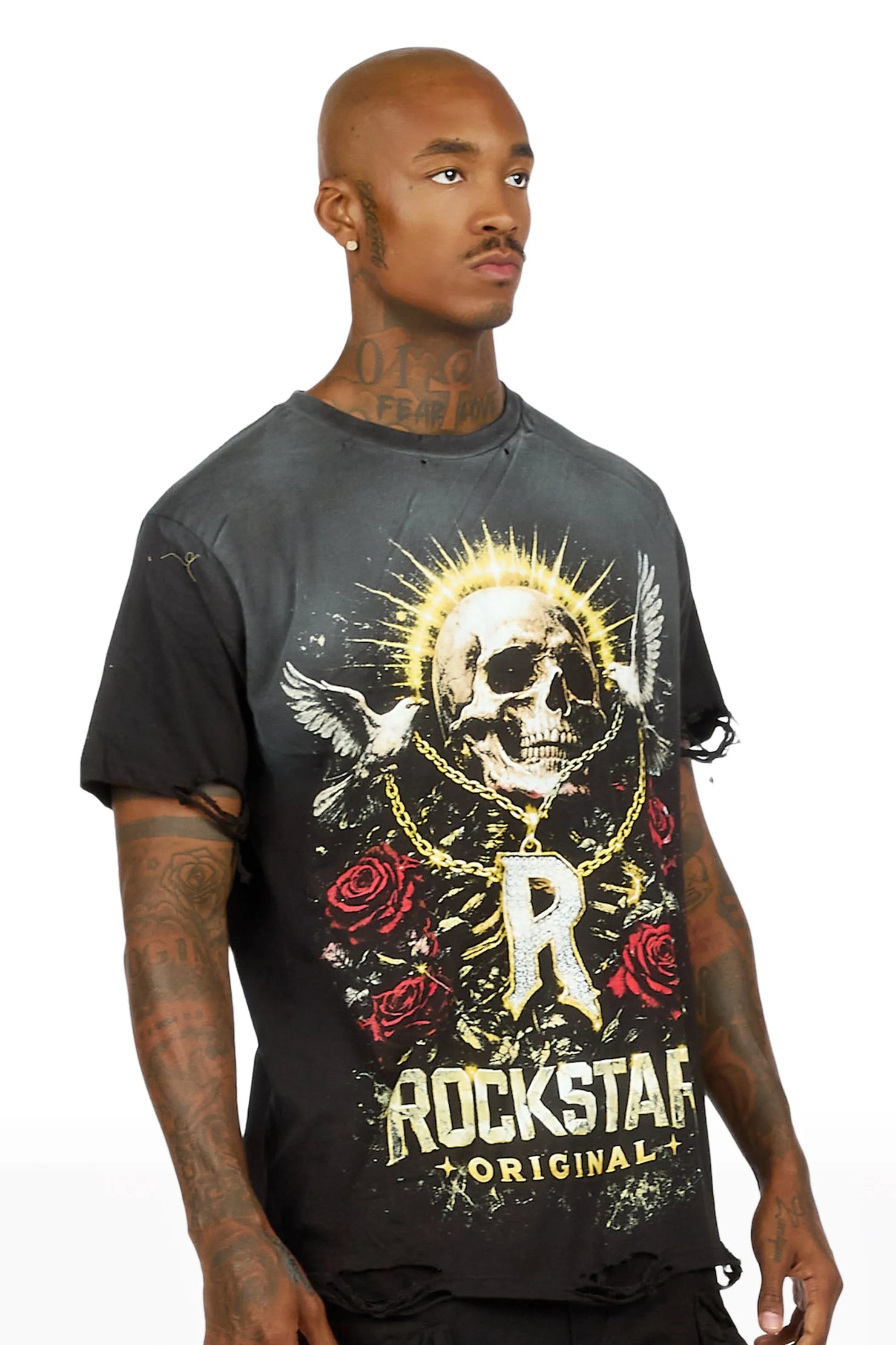 Caprie Black Oversized Graphic T-Shirt
