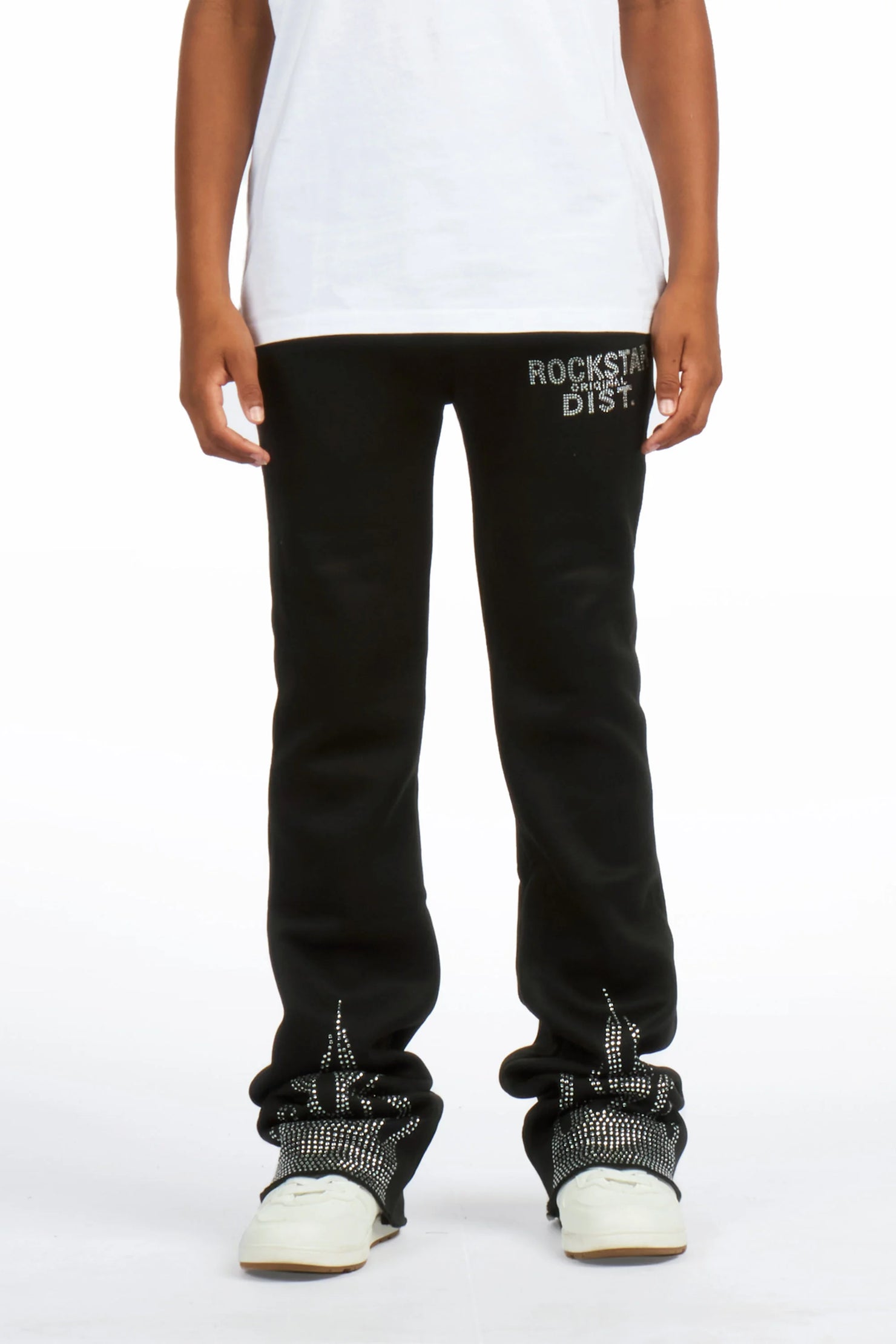Boys Anastesio Black Rhinestone Stacked Track Pant