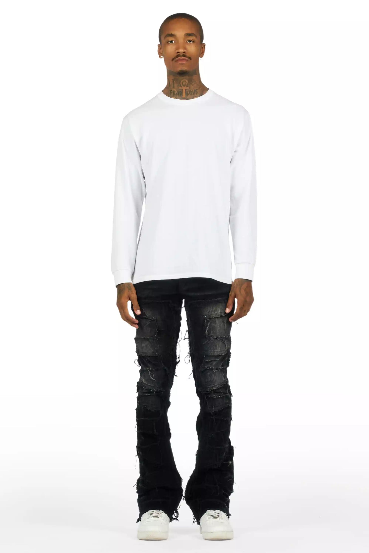 Shake Black Stacked Flare Corduroy Pant