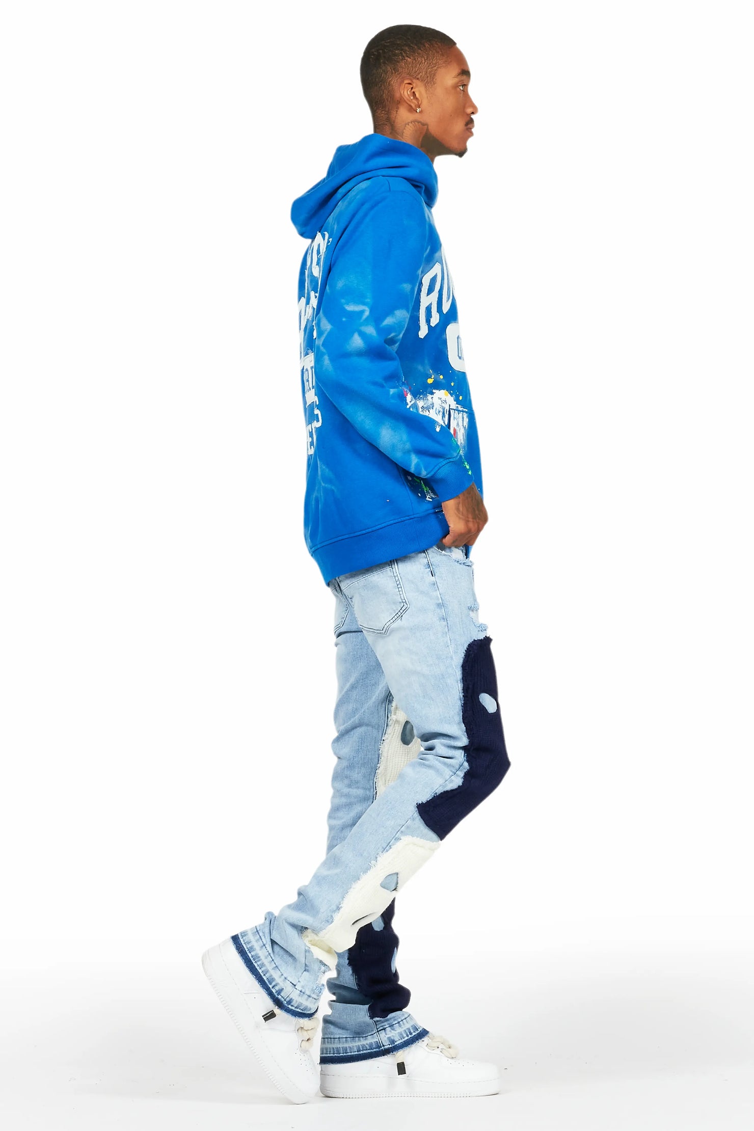 Destry Blue Patchwork Stacked Flare Jean