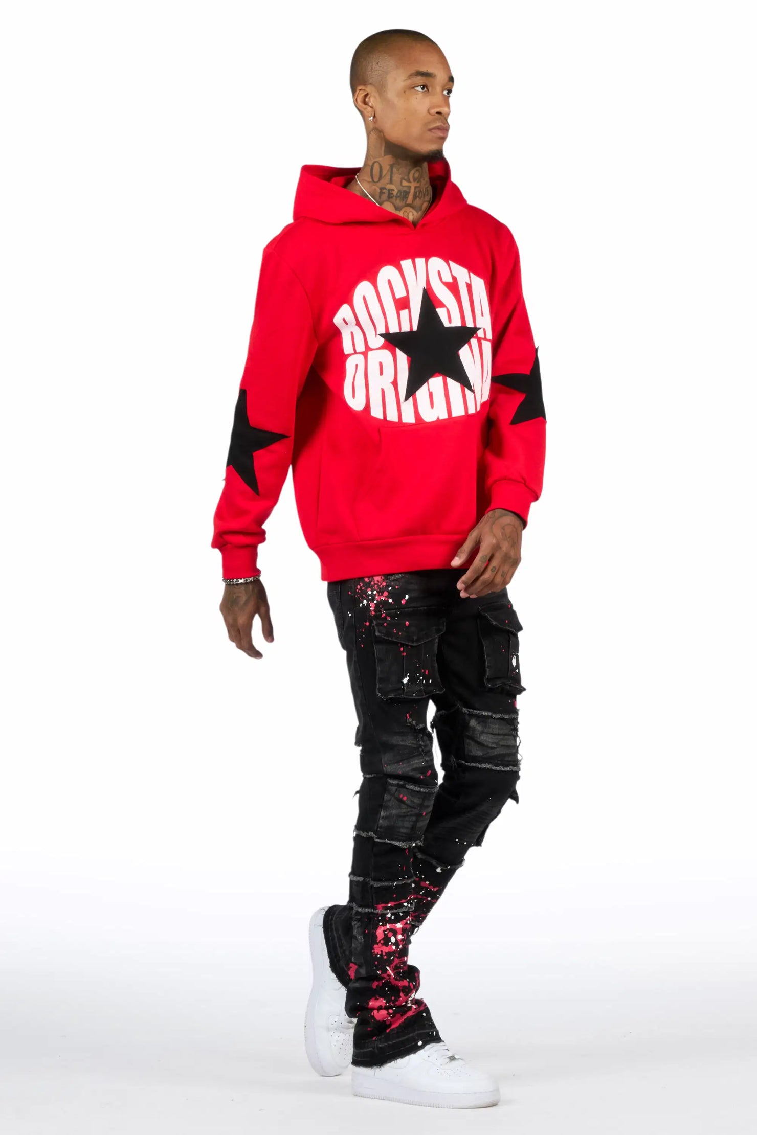 States 2.0 Red/Black Hoodie/Stacked Flare Jean Set