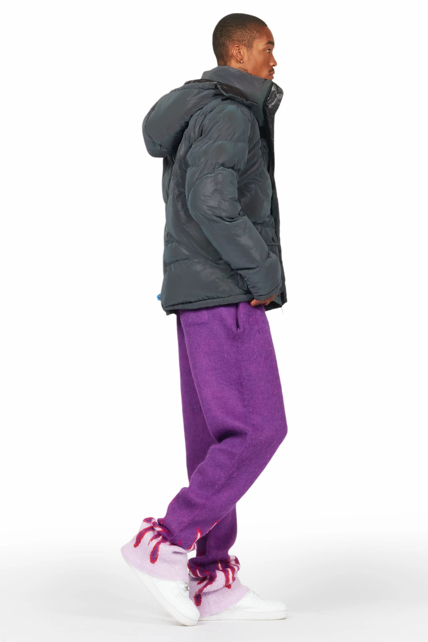 Holger Purple/Pink Graphic Stacked Flare Mohair Track Pant