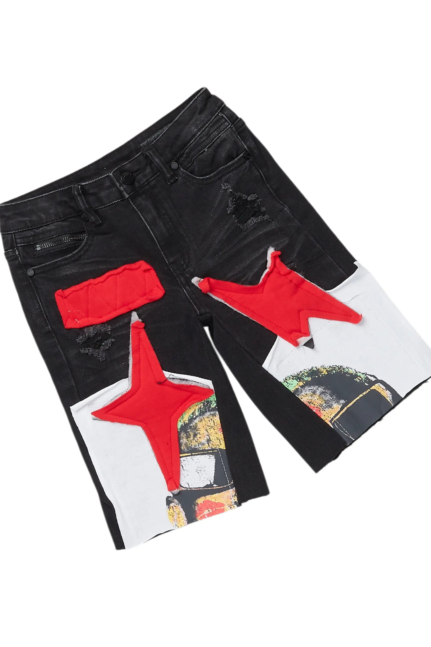 Boys Sava Black/Red T-Shirt/Denim Short Set