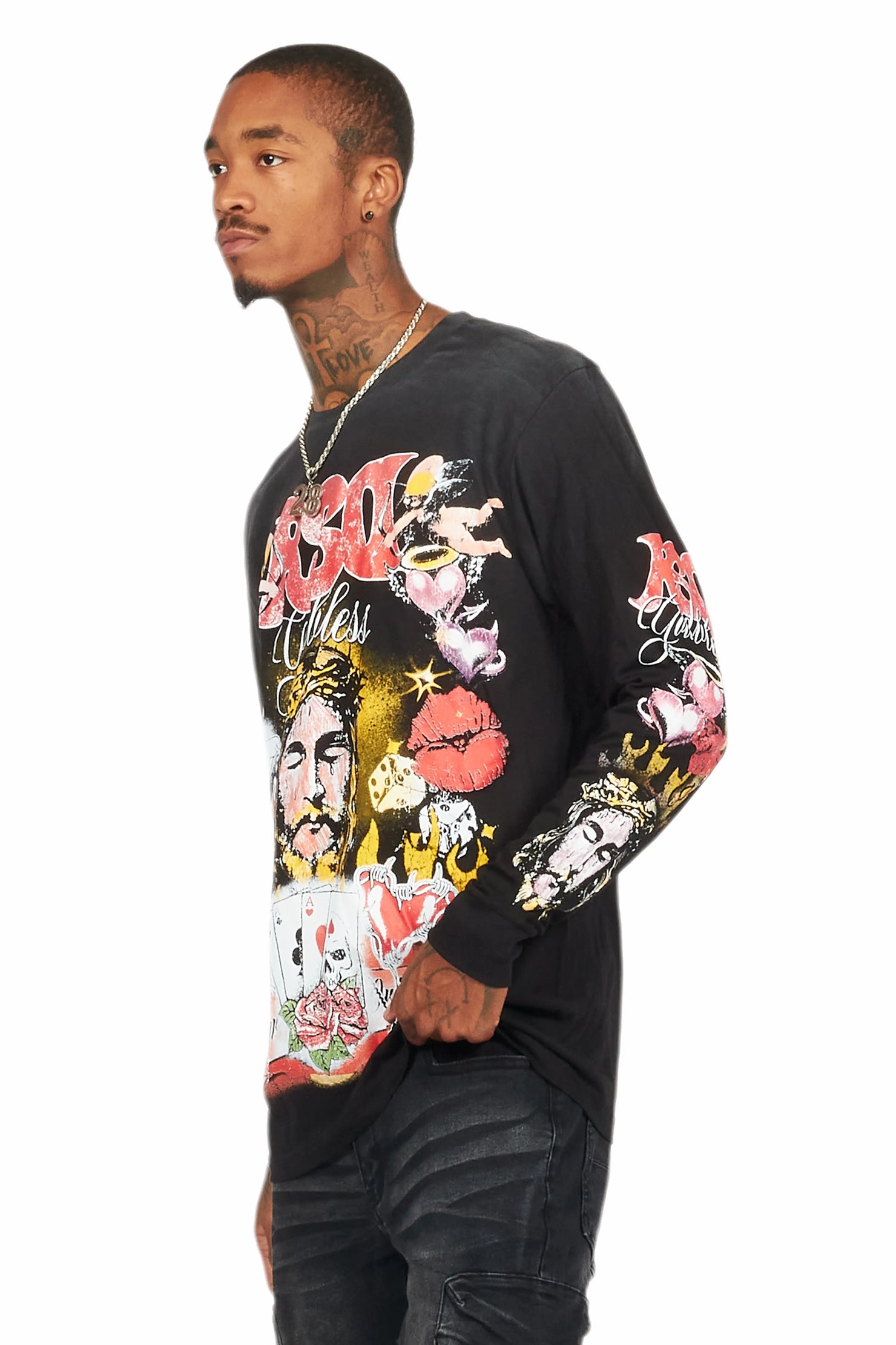 Germain Black Long Sleeve Graphic T-Shirt