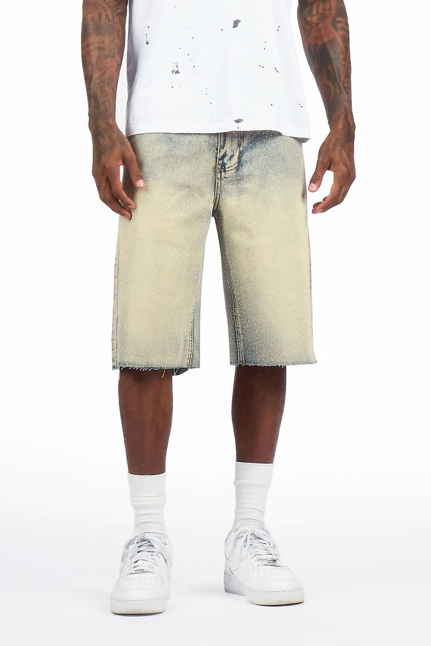 Brayan Blue Rhinestones Denim Short