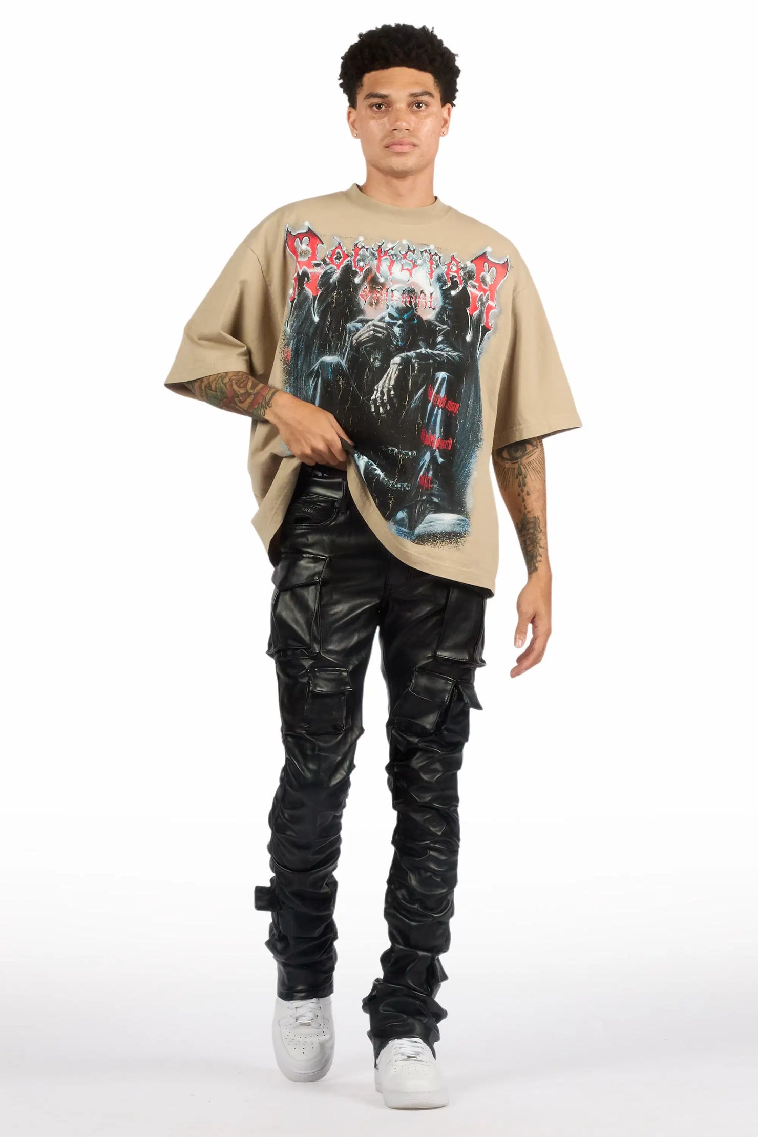 Gentry Black Stacked Flare PU Pants