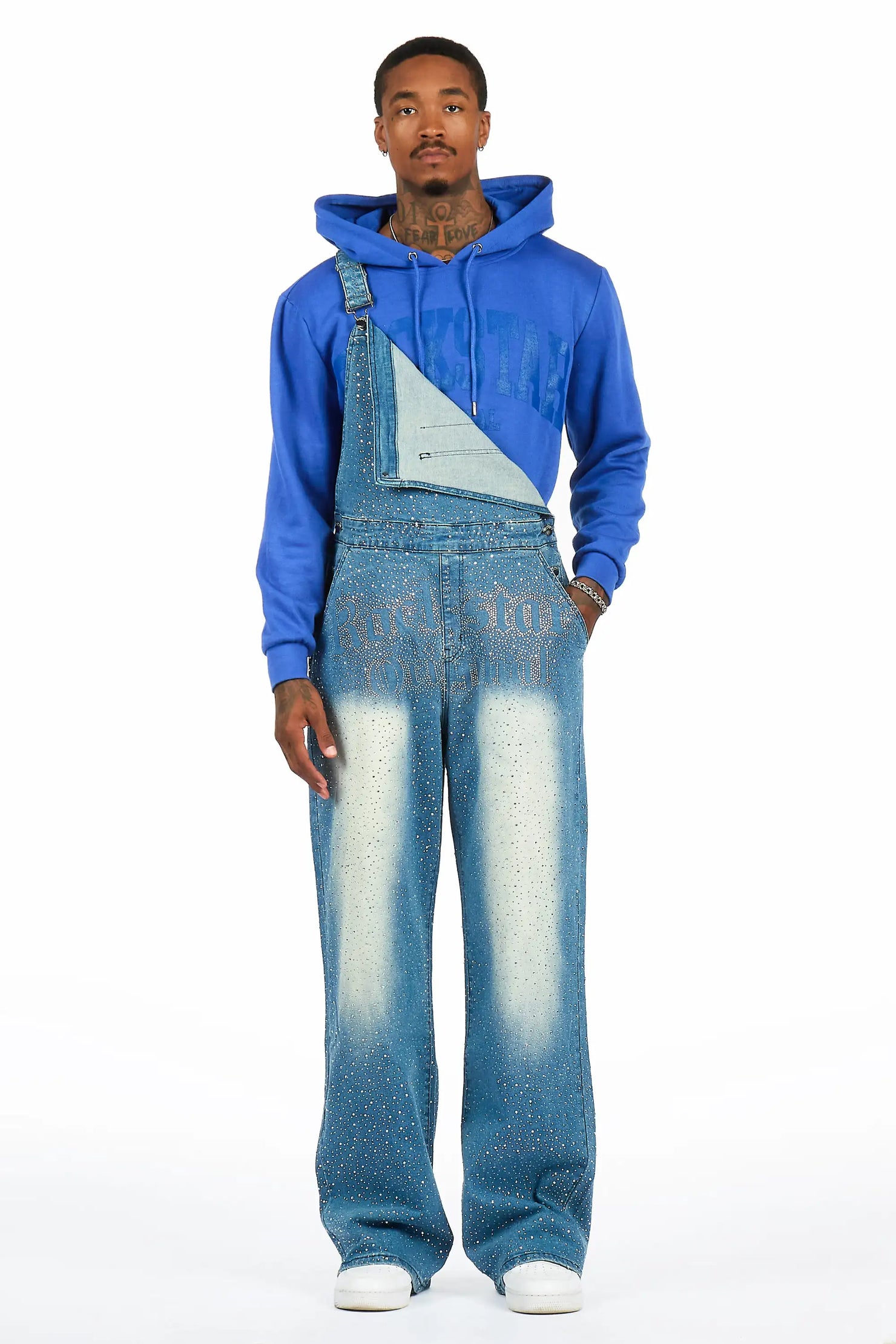 Dezmin Medium Blue Rhinestone Denim Overall