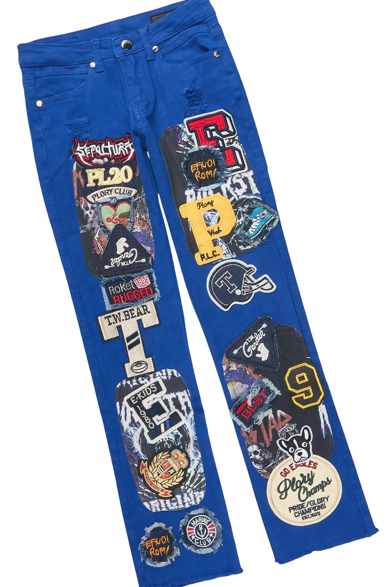 Boys Domaric Royal Blue T-Shirt Stacked Jean Set