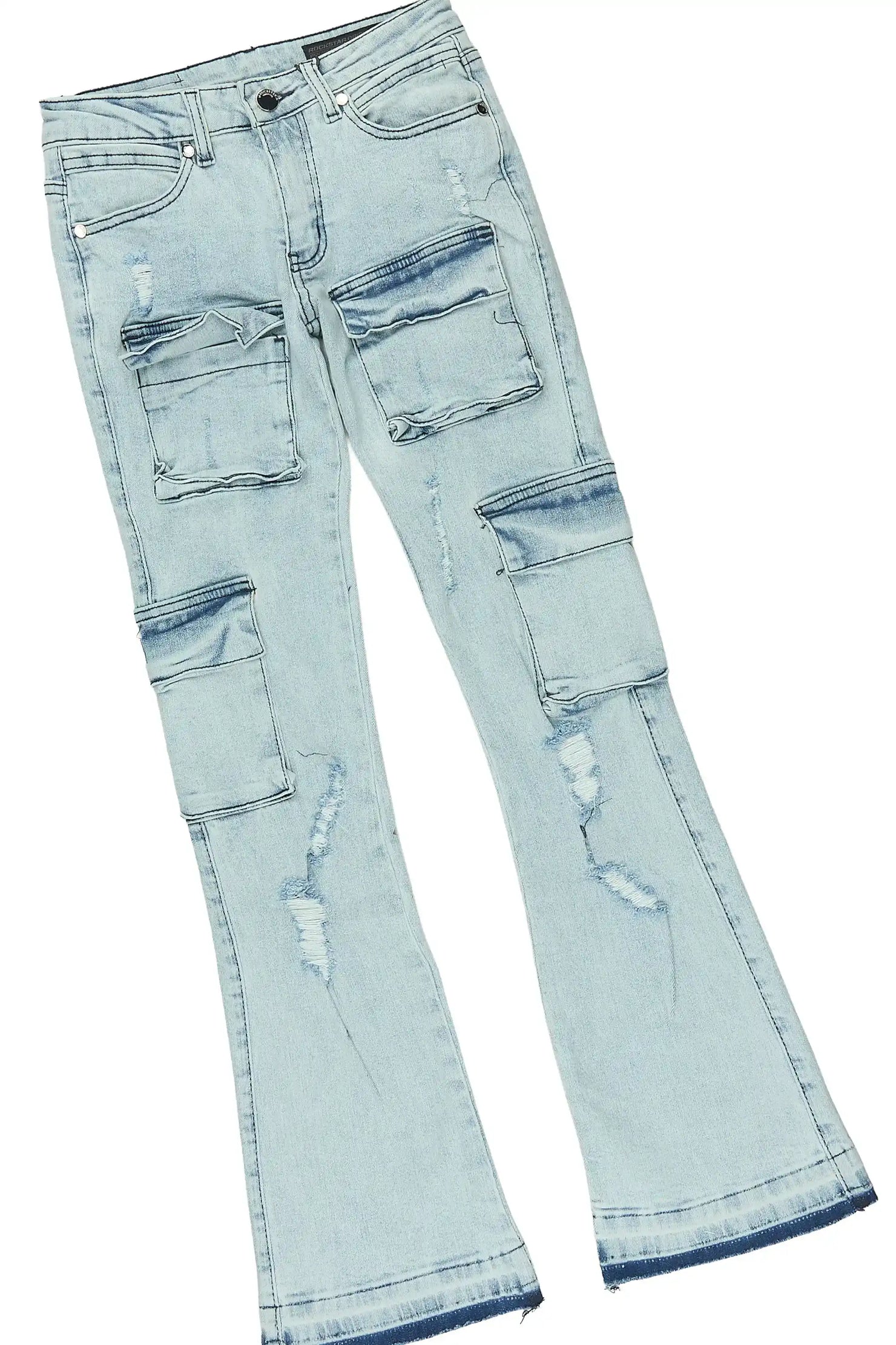 Girls Aze Pink/Light Wash T-Shirt Stacked Jean Set