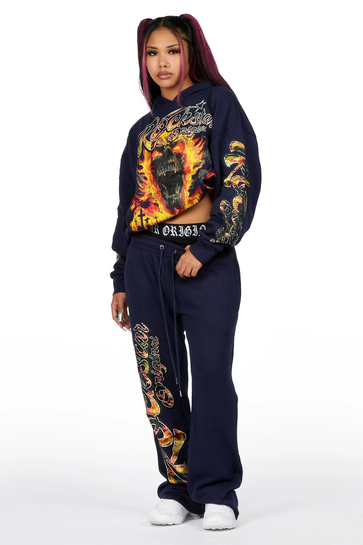 Taliyah Navy Graphic Baggy Fit Track Set