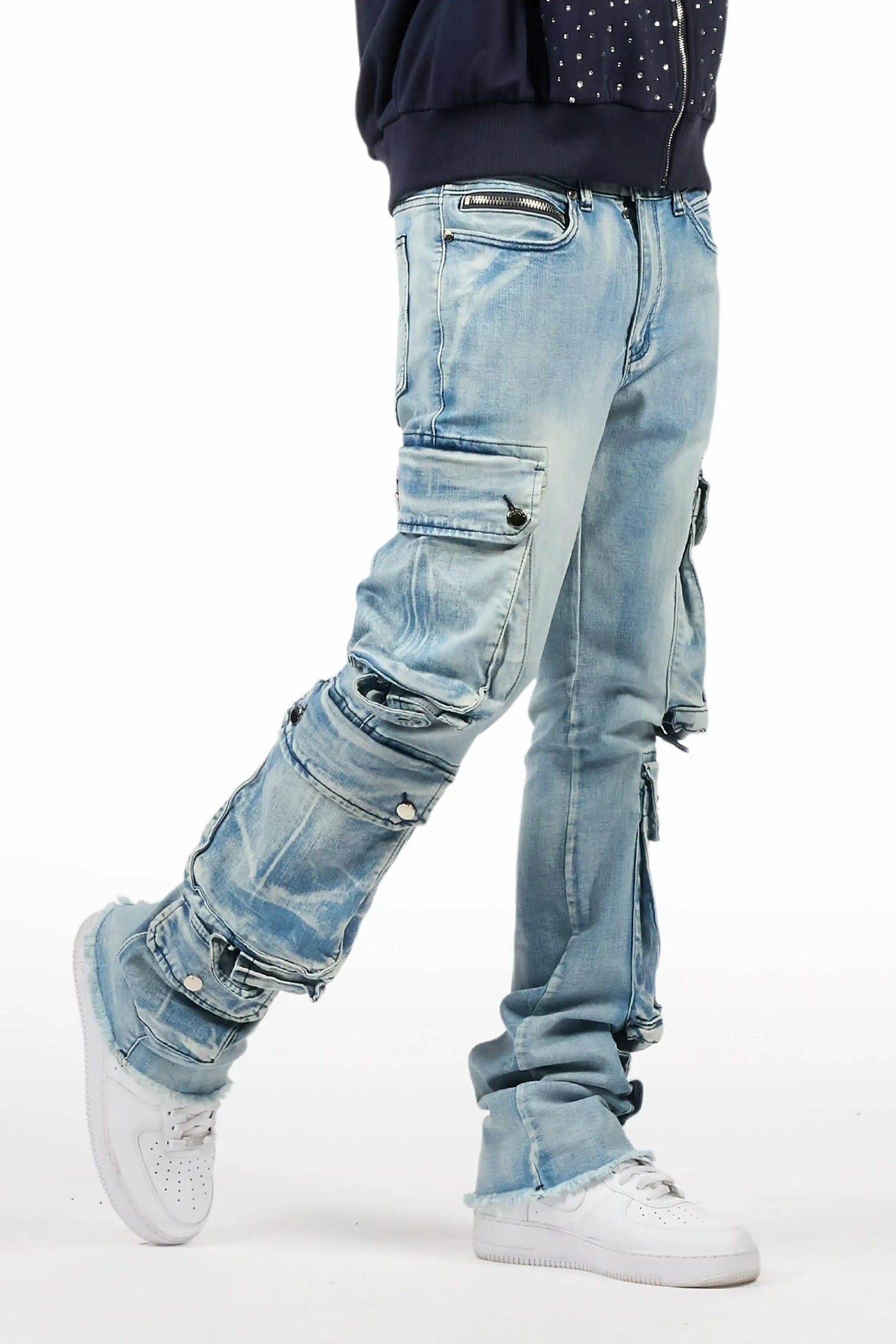 Cloudy Light Blue Stacked Flare Jean