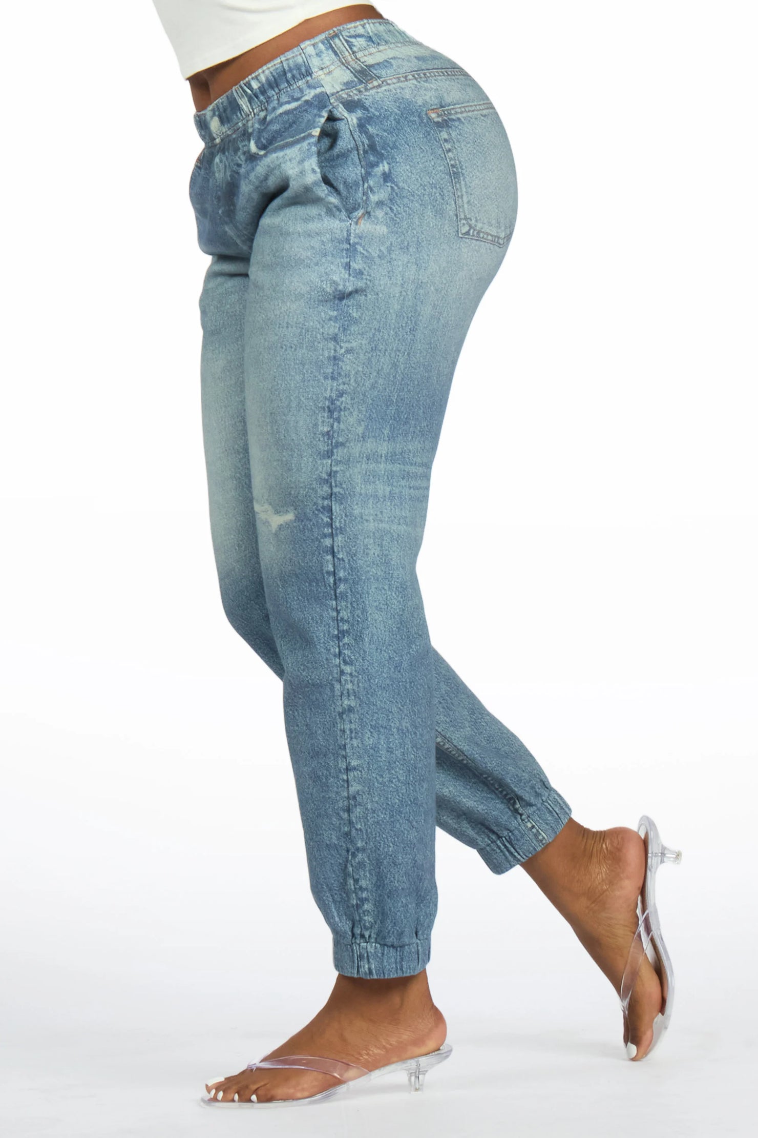 Deauta Med. Wash Denim Print Stretch Terry Sweatpant Jean
