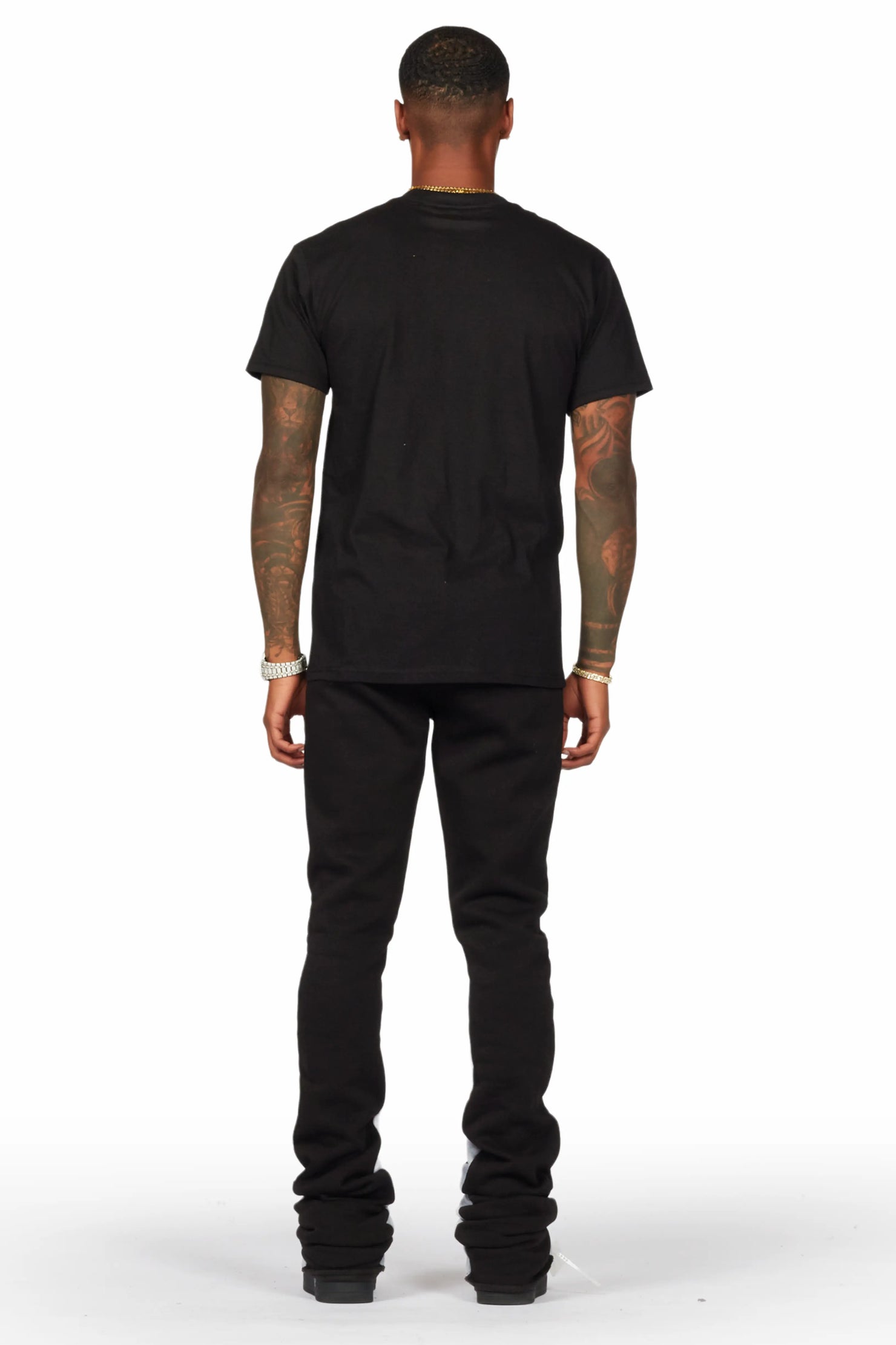 Thierry Black T-Shirt/Super Stacked Flare Track Pant Set