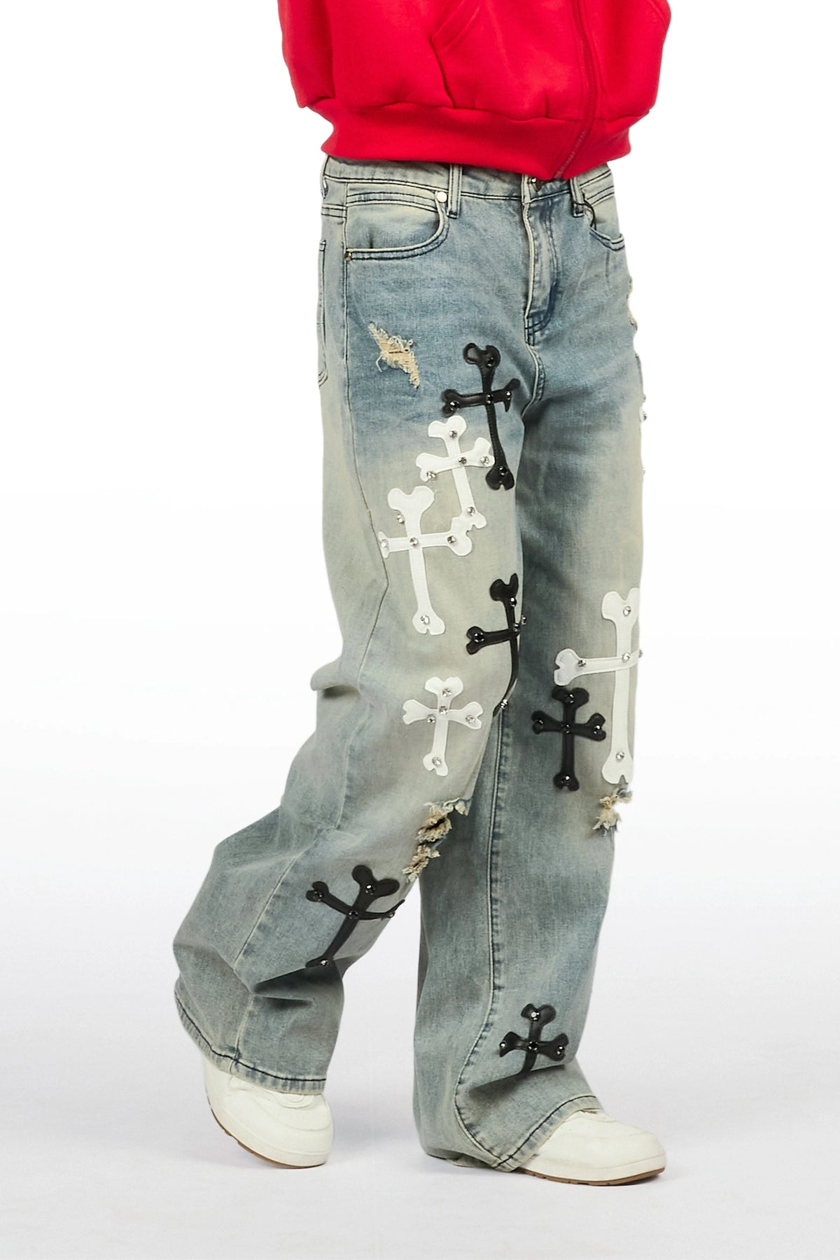 Boys Oliver Medium Blue Patch Baggy Fit Jean