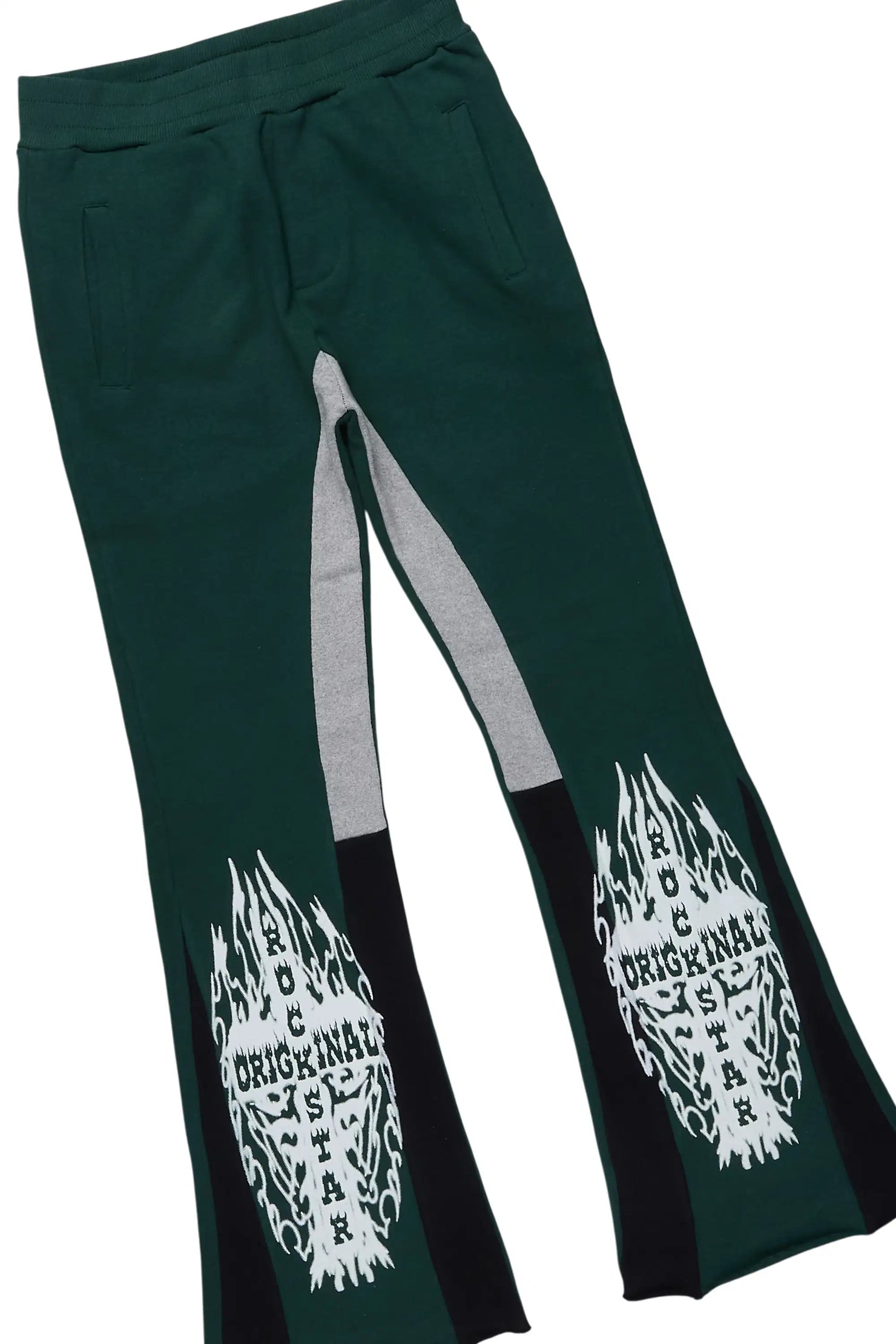 Boys Lyrex Green/White Hoodie/Stacked Flare Track Set