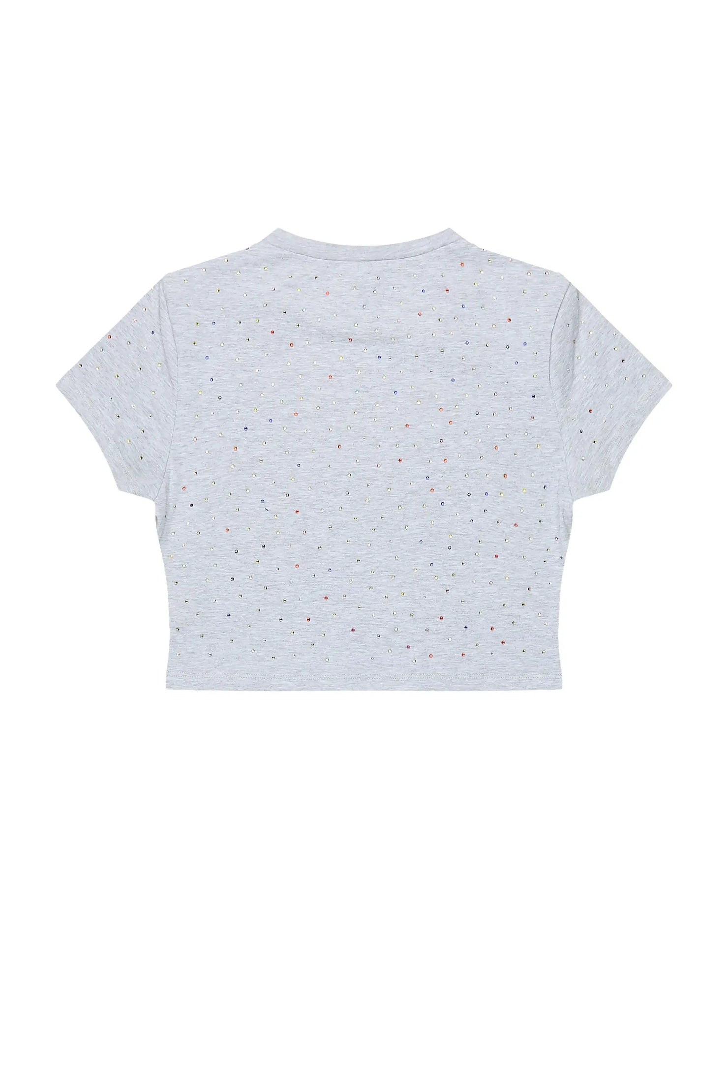 Franchesca Heather Grey Rhinestone Crop Baby Tee Shirt