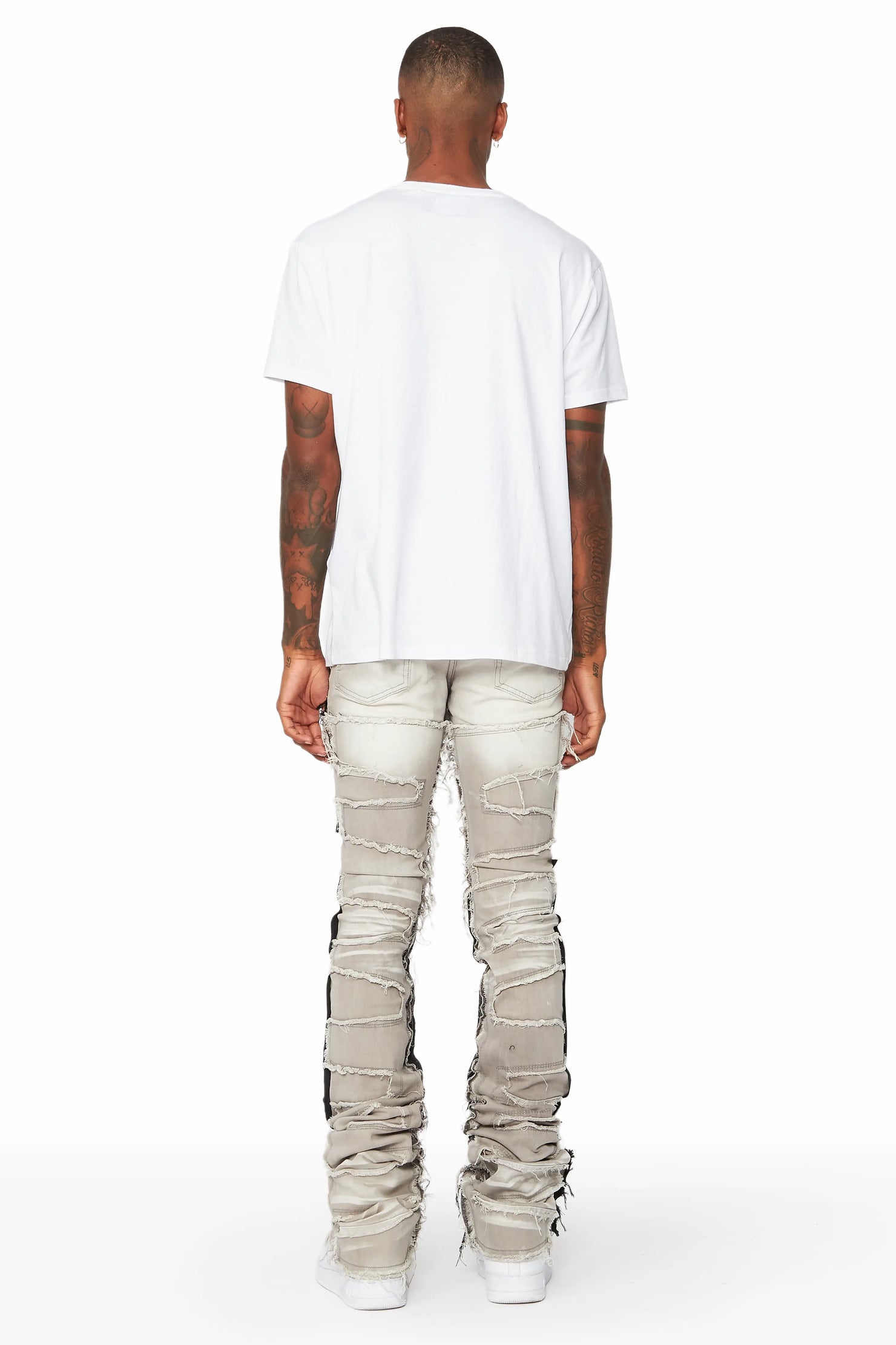 Brave Grey Wash Patchwork Super Stacked Jean