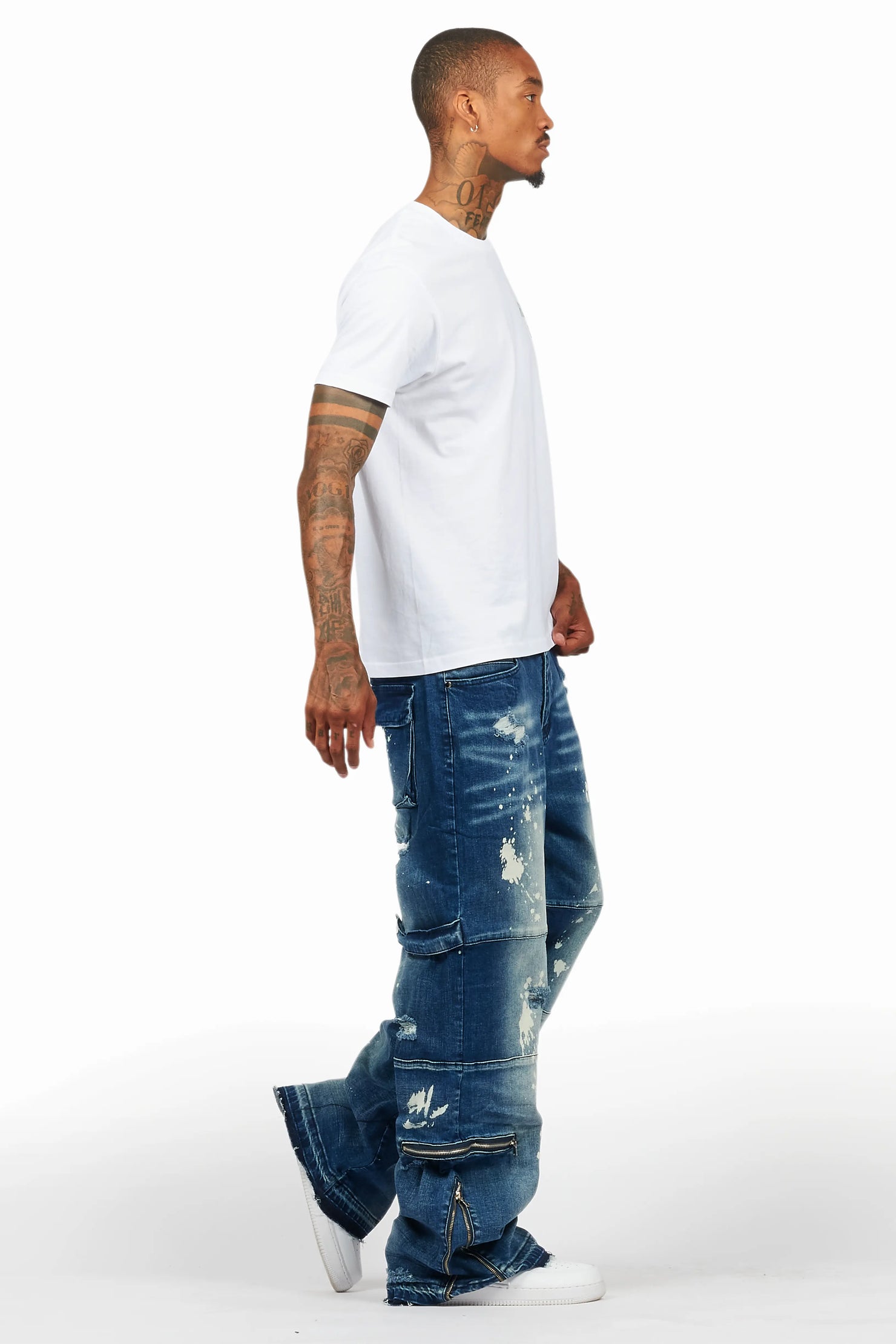 Grib Blue Bleach Baggy Jeans