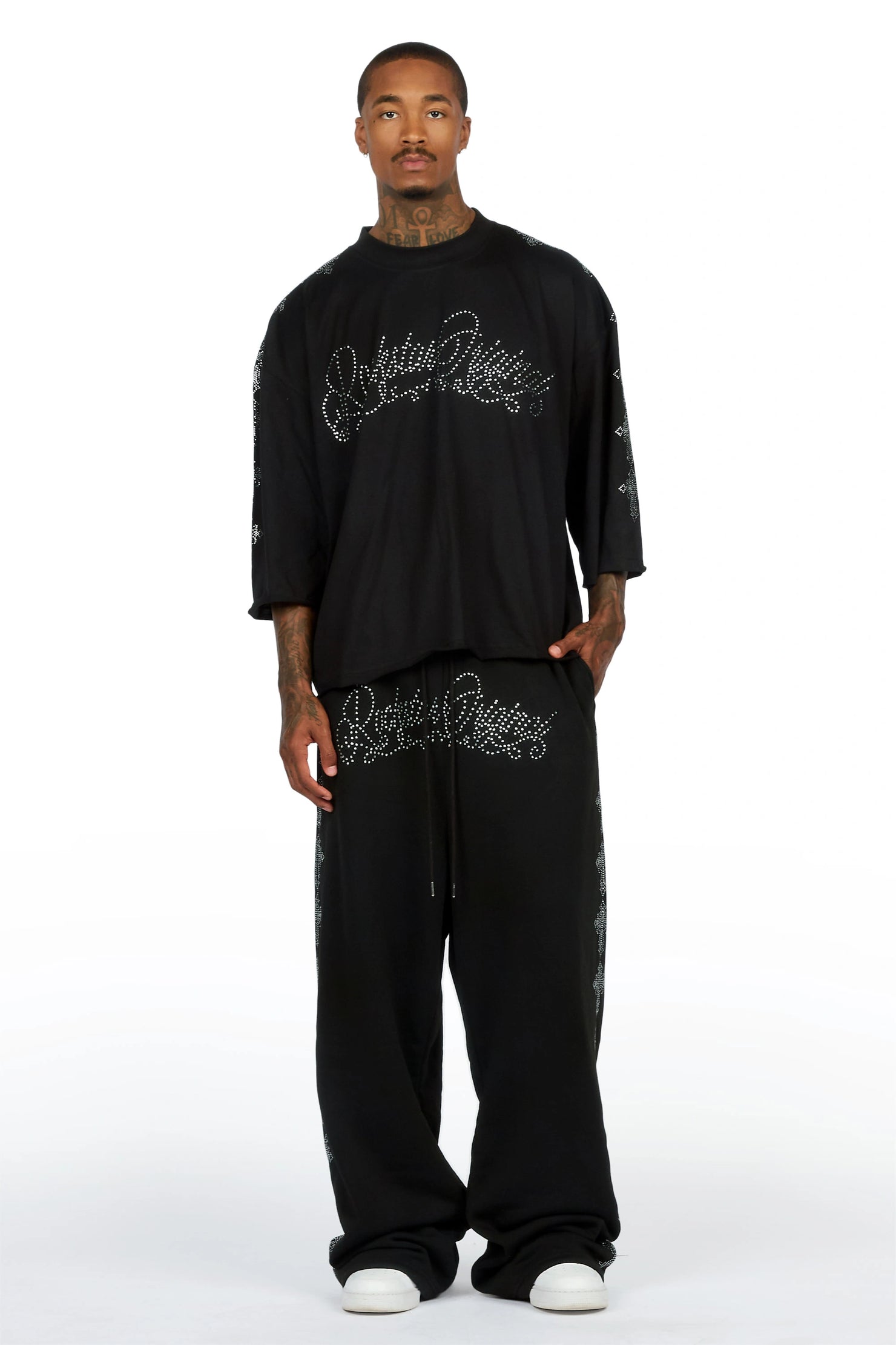 Ferrera Black Rhinestone T-Shirt/Baggy Track Set